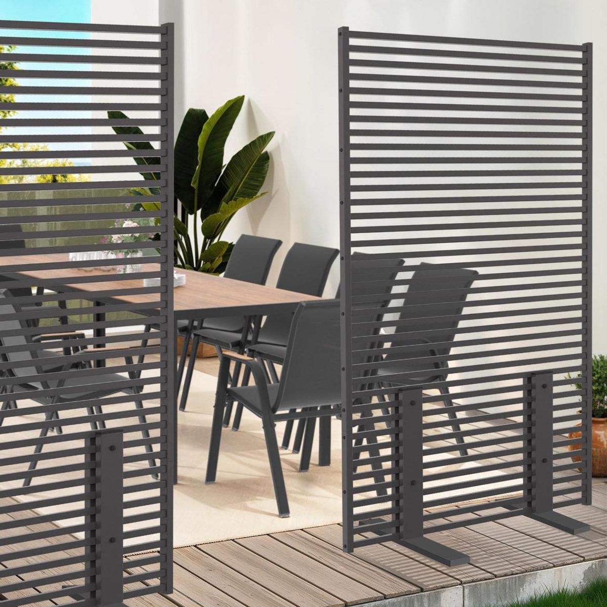 ID MARKET Paravent extérieur ajouré claustra décoratif 80 x 150 cm persiennes horizontales métal gris anthracite