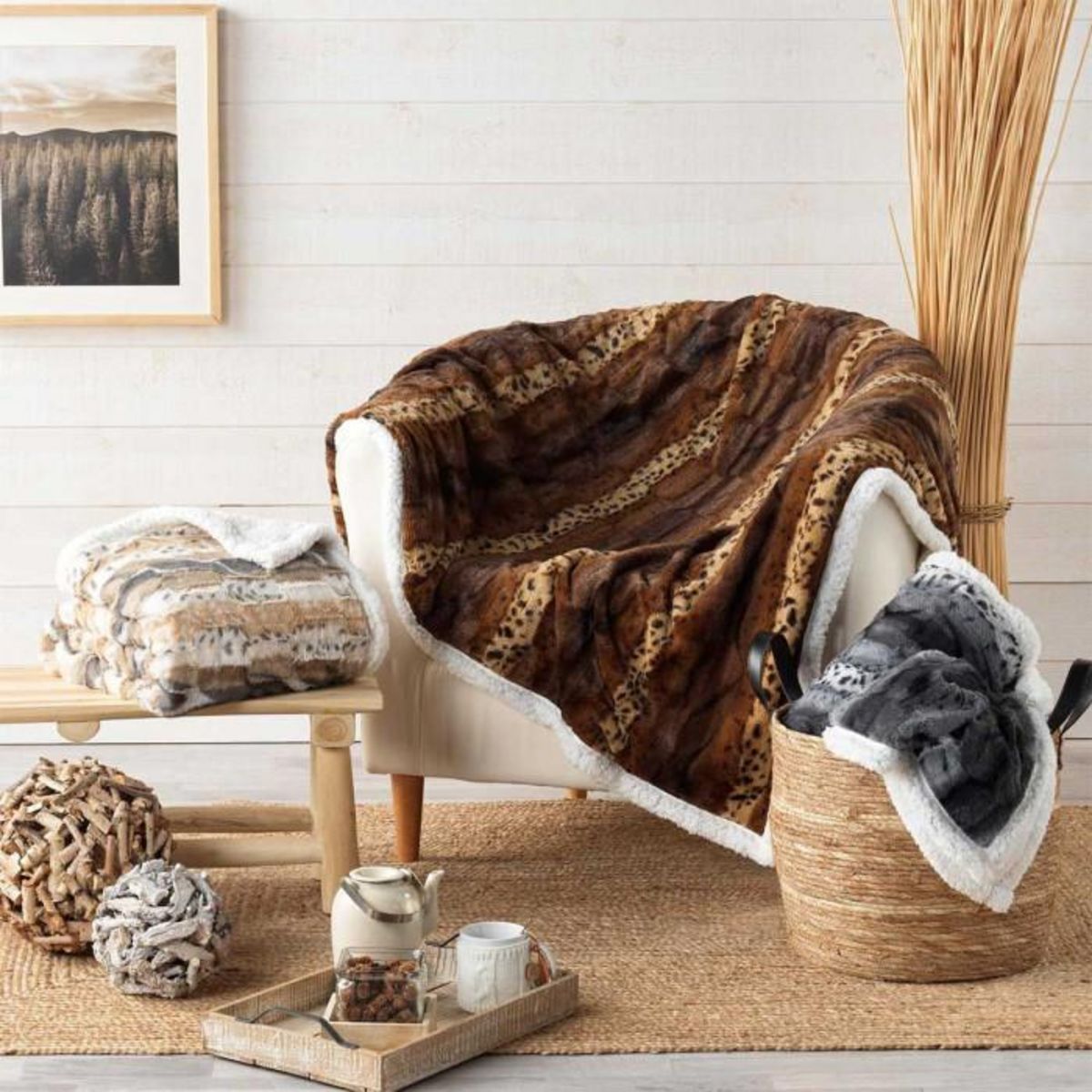 Paris Prix Plaid Imitation Fourrure  Grizzly  125x150cm Gris