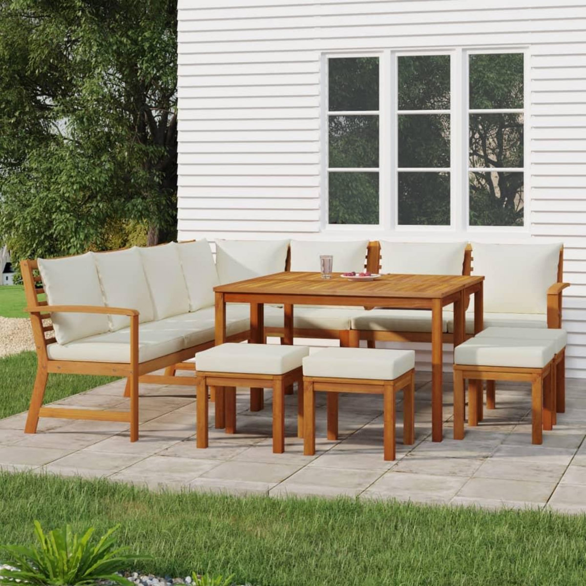 VIDAXL Ensemble a manger de jardin avec coussins 11 pcs bois d'acacia