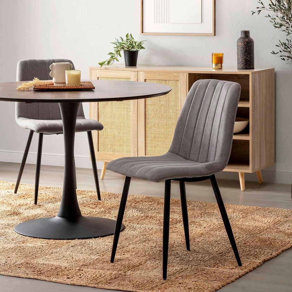 VS VENTA-STOCK Pack 4 chaises Sagi recouvertes de tissu gris