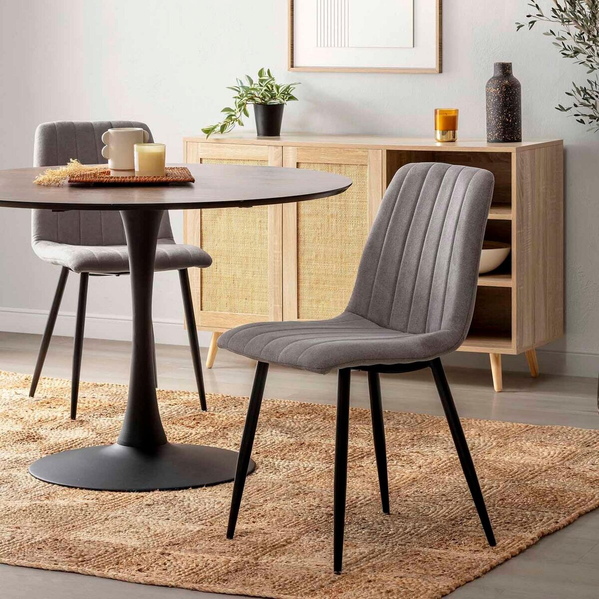 VS VENTA-STOCK Pack 4 chaises Sagi recouvertes de tissu gris