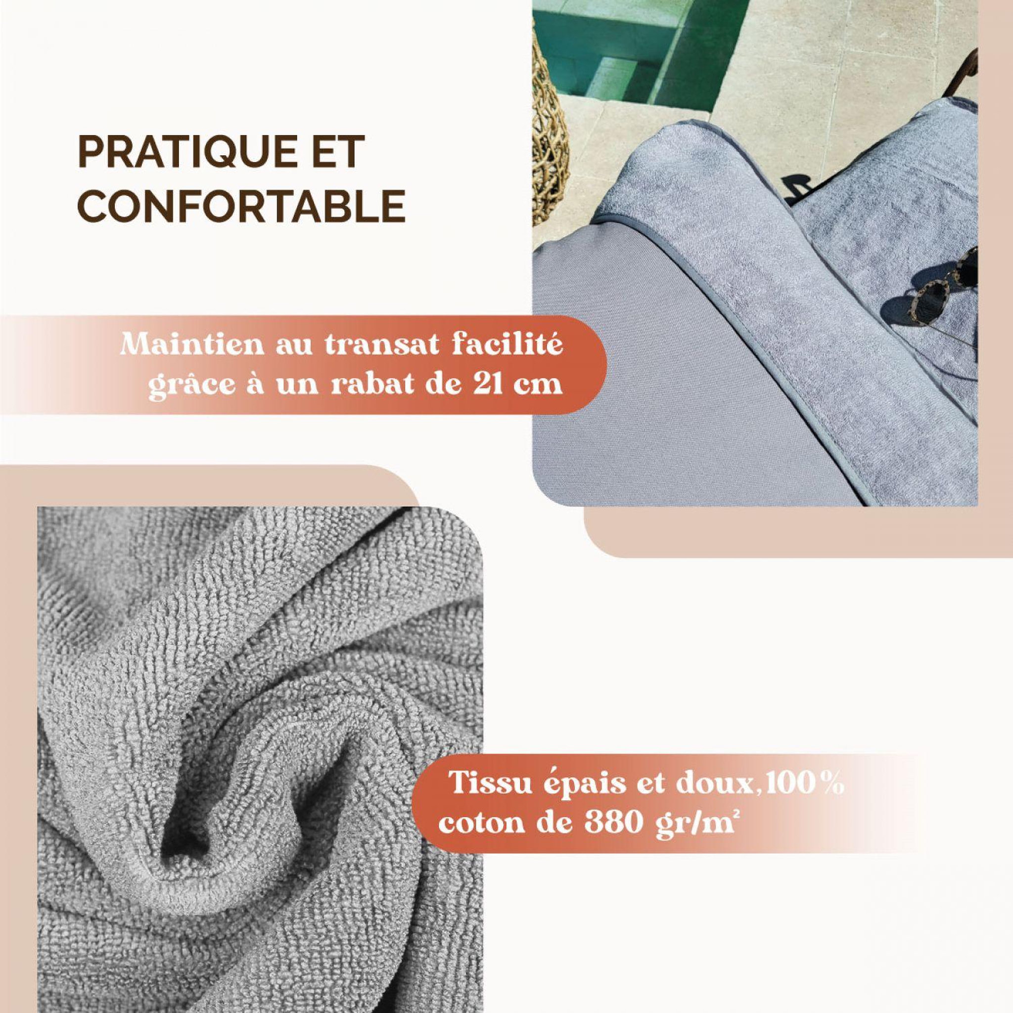 Voir la diapositive 3 : VIVEZEN Serviette de plage à rabat pour transat de bain, 100 % coton - 75 x 200 cm