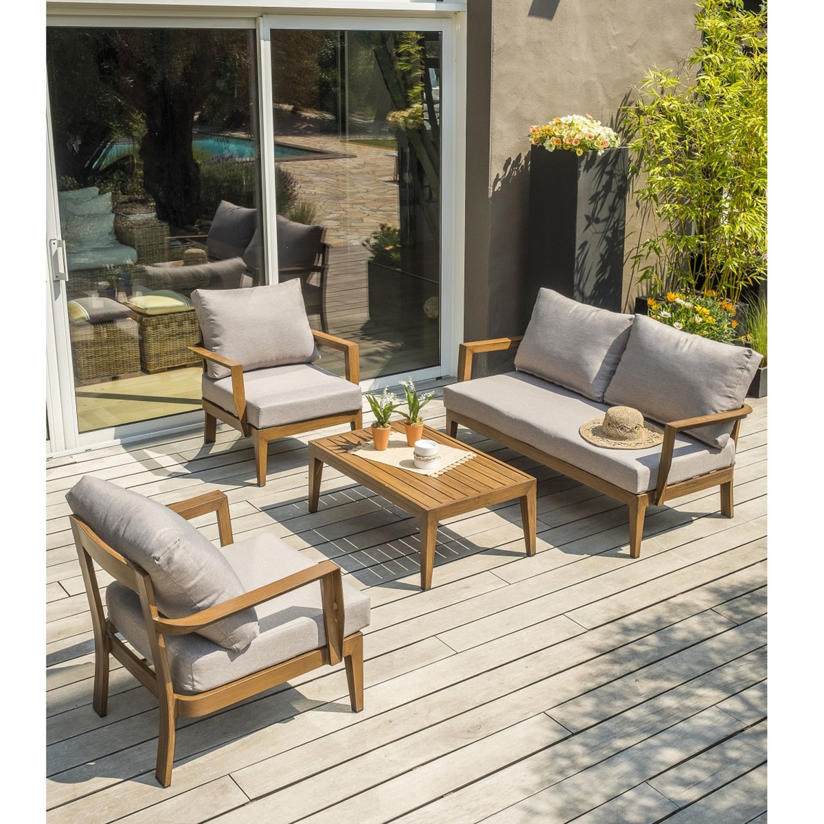 DCB GARDEN Salon bas de jardin - 4 places - Aluminium - Imitation bois - PORTOFINO S2