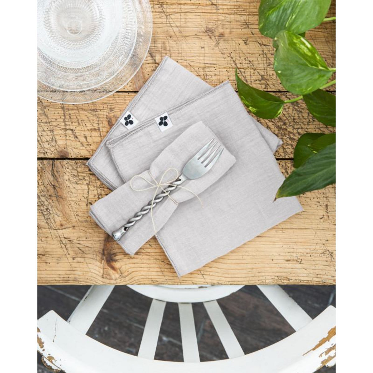 L EFFET PAPILLON Lot de 3 serviettes de table  Gaïa  40 x 40 cm  Gaze de Coton