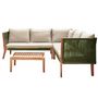 Voir la diapositive 2 : BEST MOBILIER Papua - salon de jardin en bois et corde kaki - 5 places - coussins beige