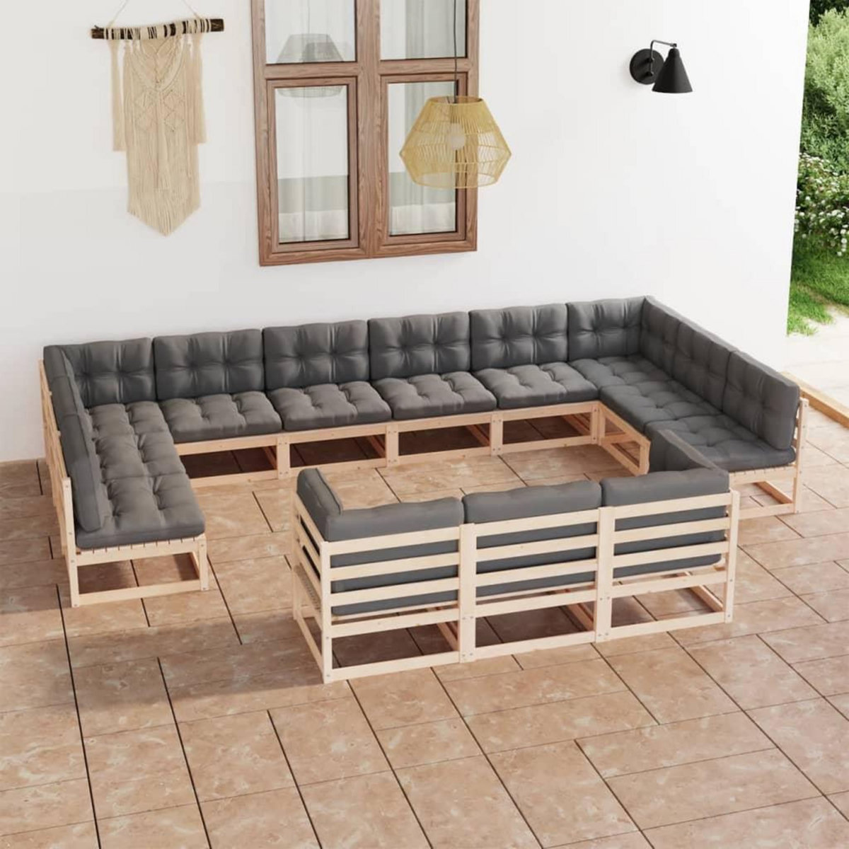 VIDAXL Salon de jardin 13 pcs avec coussins Bois de pin massif