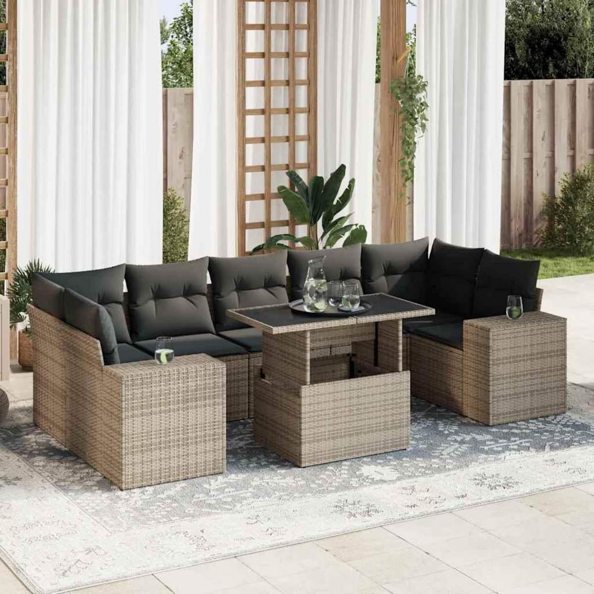 VIDAXL Salon de jardin 8 pcs avec coussins gris resine tressee