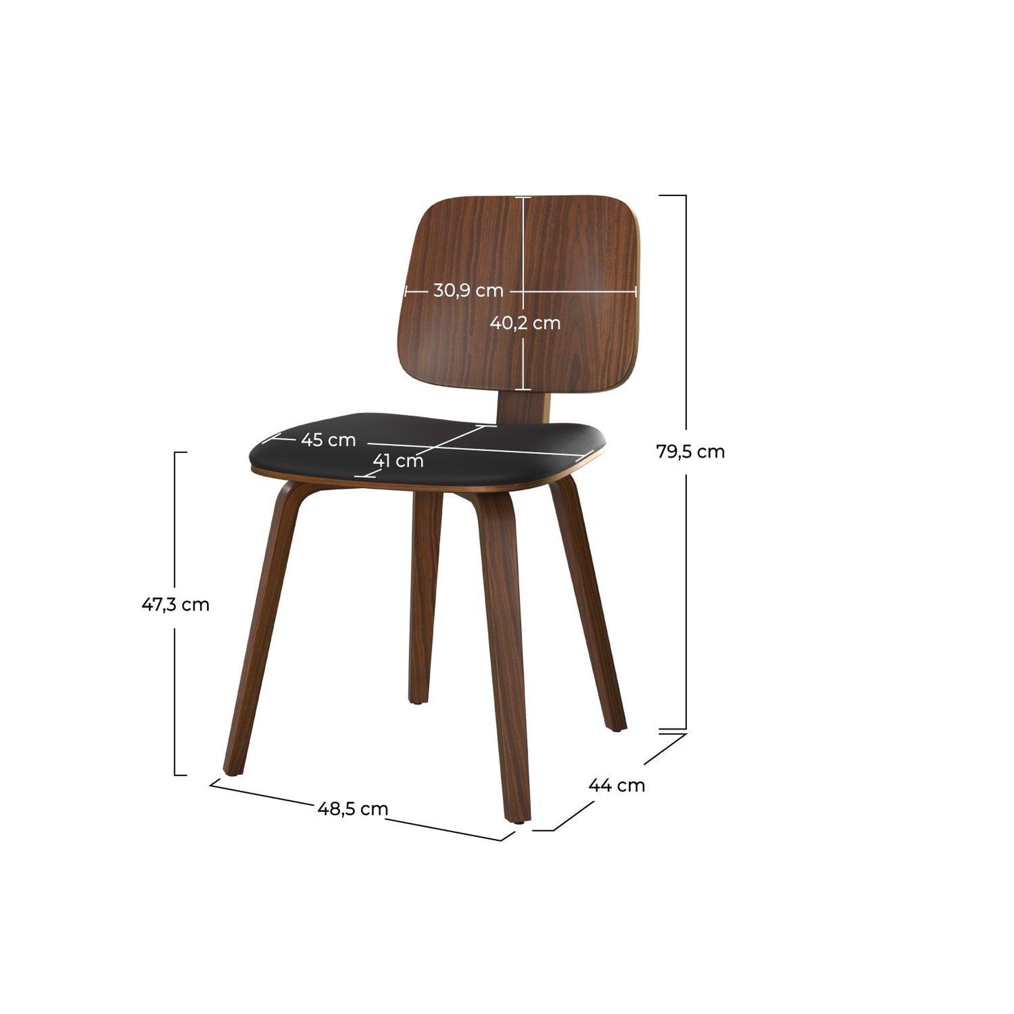 Voir la diapositive 4 : MAISON PAVANE Lot de 2 chaises en bois plaqué noyer et PU noir-Flow