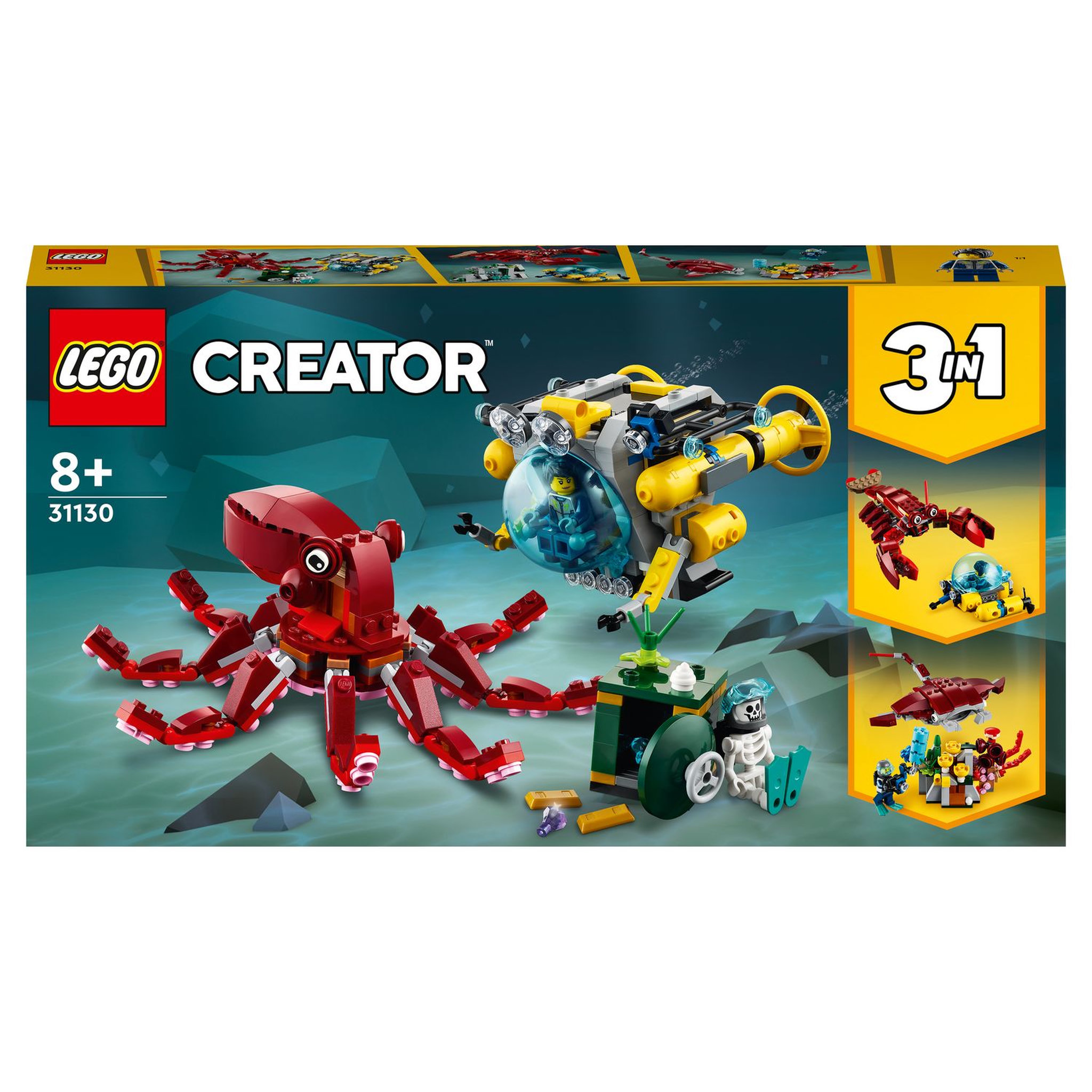 Voir la diapositive 1 : LEGO Creator 3 en 1 31130 La Mission du Trésor Englouti, Jouet d'Exploration Sous-Marine