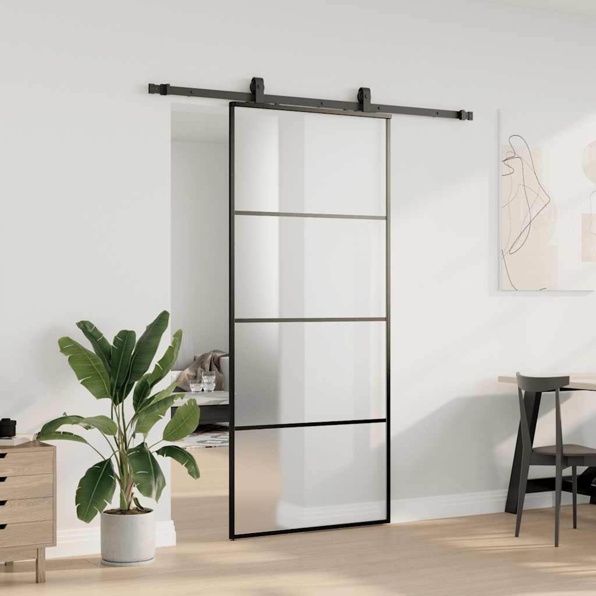 Voir la diapositive 3 : VIDAXL Porte coulissante kit de quincaillerie noir 90x205 cm verre ESG