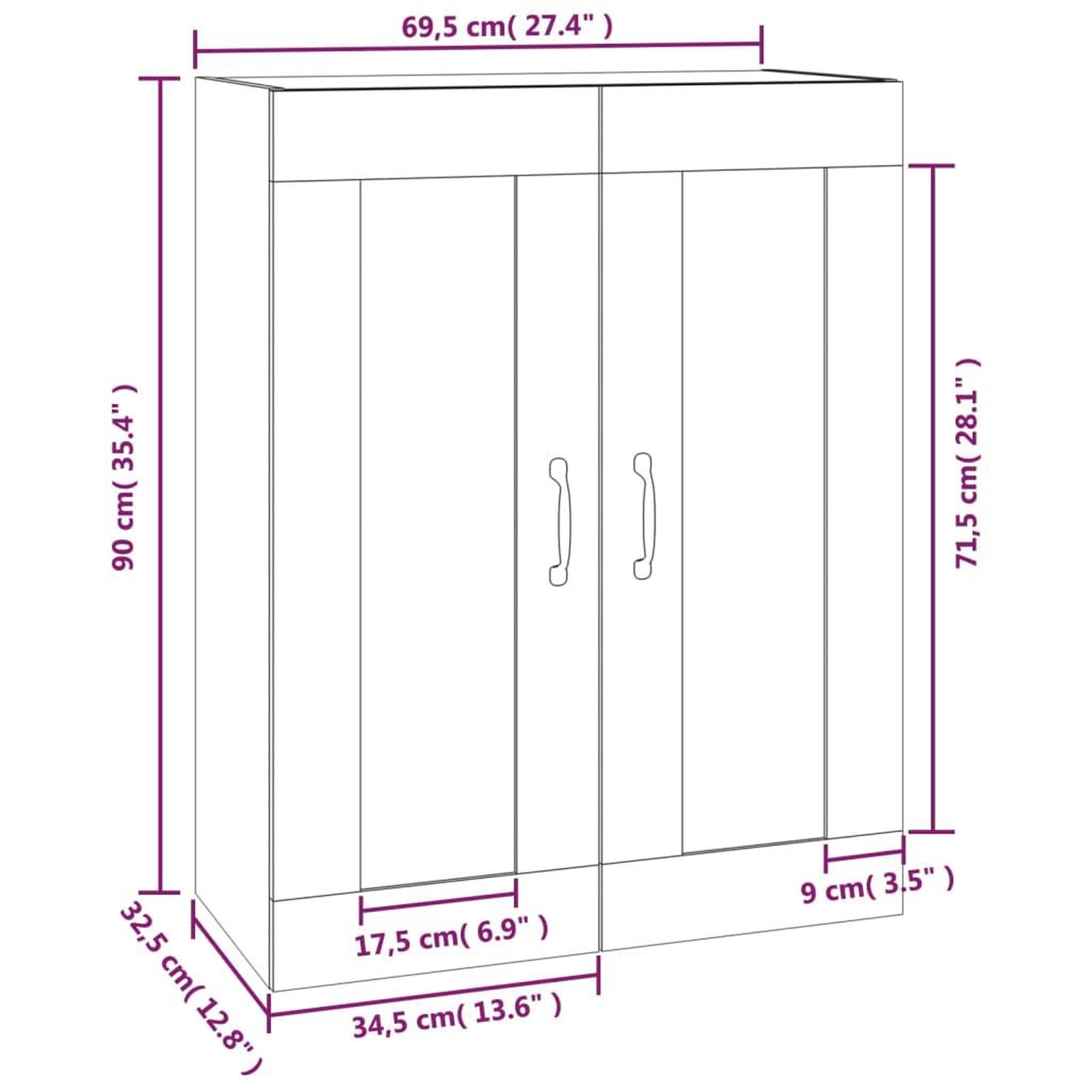 Voir la diapositive 6 : VIDAXL Armoire murale suspendue Gris beton 69,5x32,5x90 cm