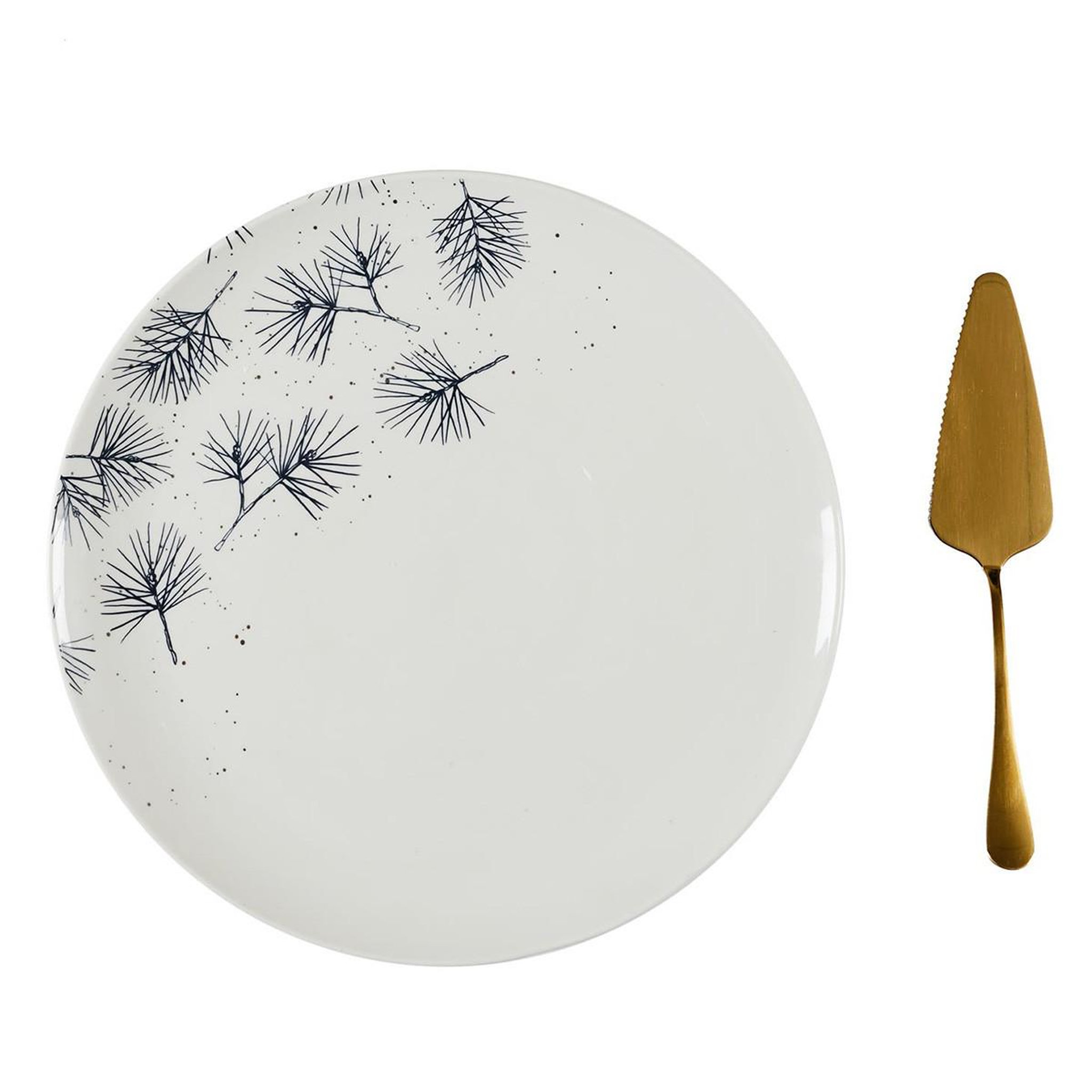 The Home Deco Factory Plat à Tarte & Pelle  Aiguilles de Pin  30cm Blanc