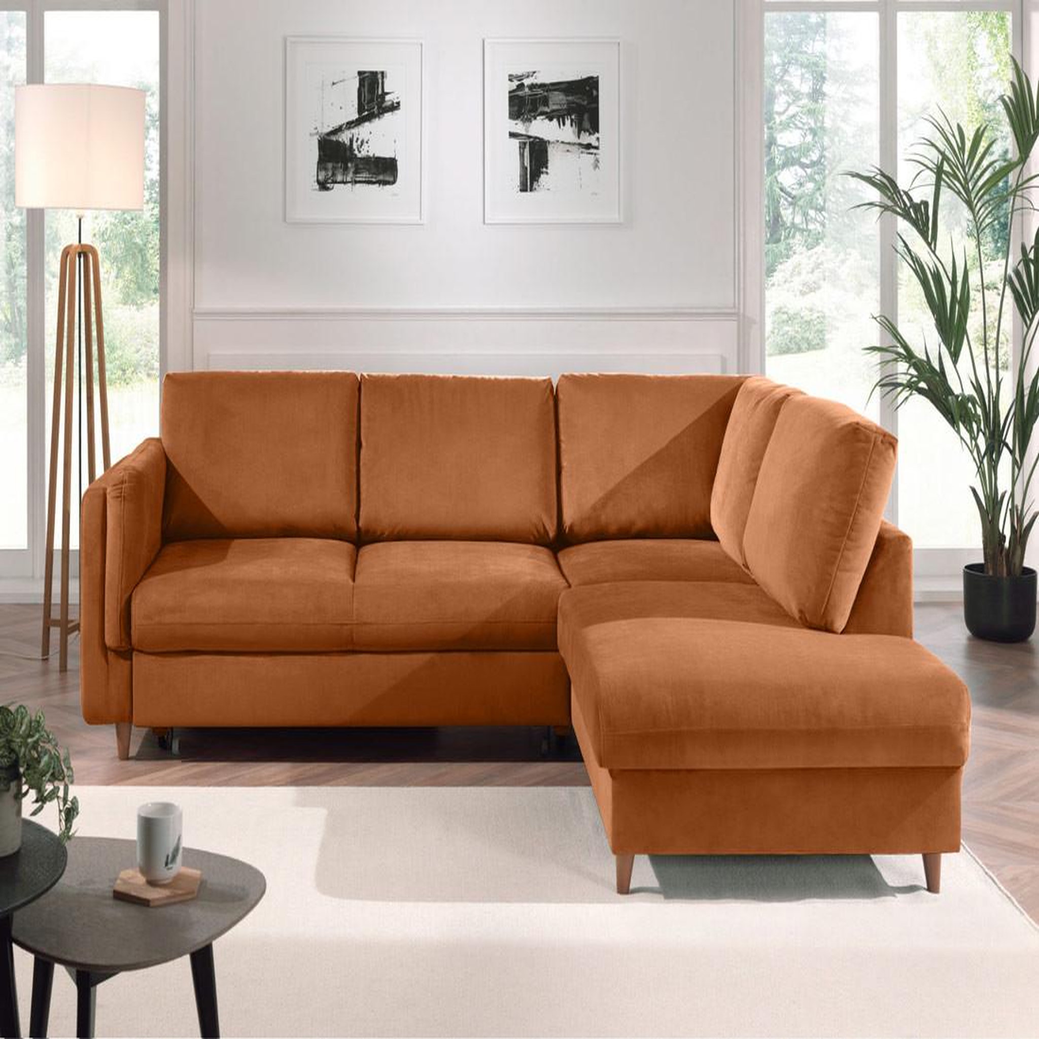 Voir la diapositive 5 : BEST MOBILIER Brooke - canapé d'angle droit - convertible - 5 places - en velours