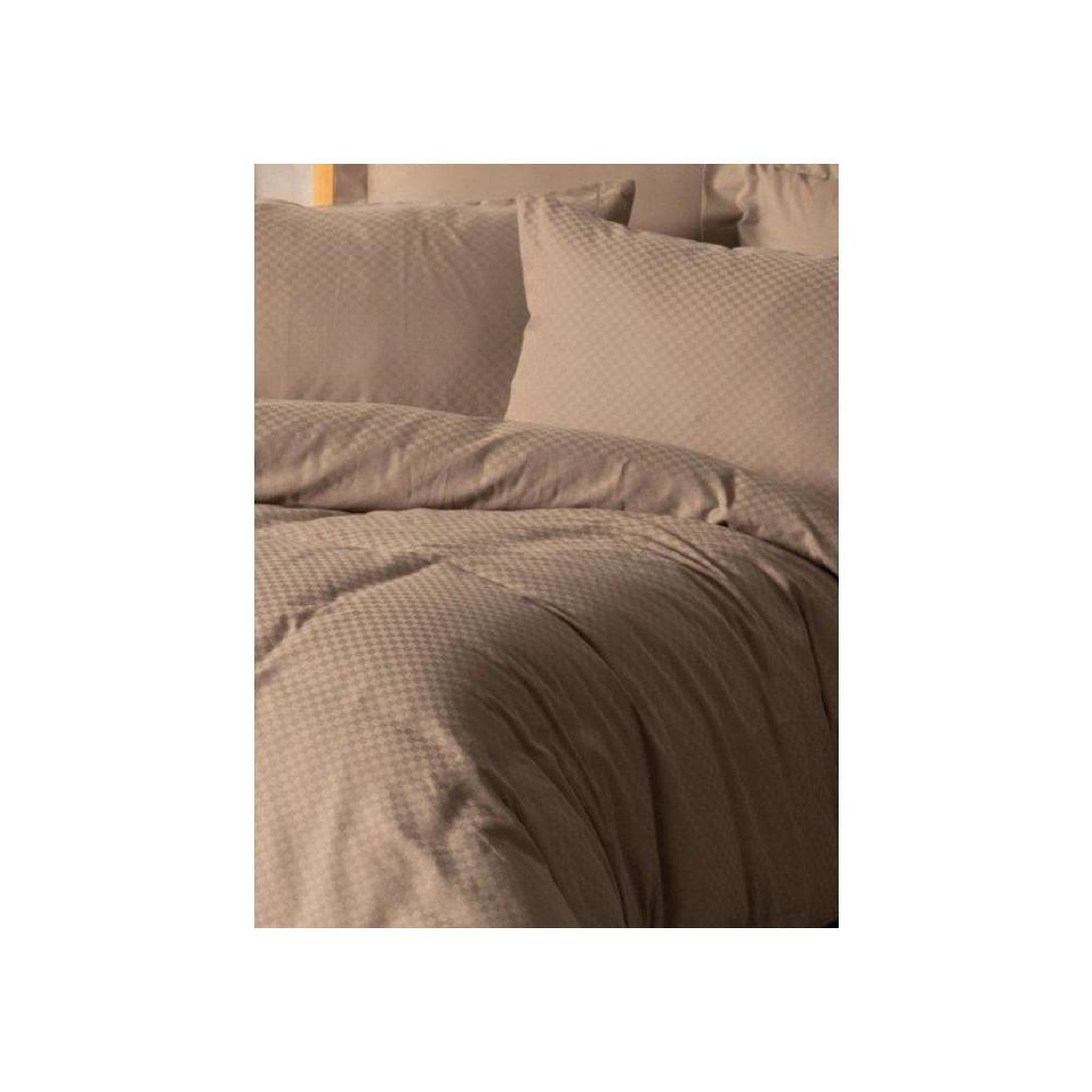 Voir la diapositive 4 : GENERIQUE Parure de lit - 1 housse de couette 140 x 200cm + 1 taies d'oreiller 60 x 60 cm - 100% coton renforcé - Imprimé carreaux Vison