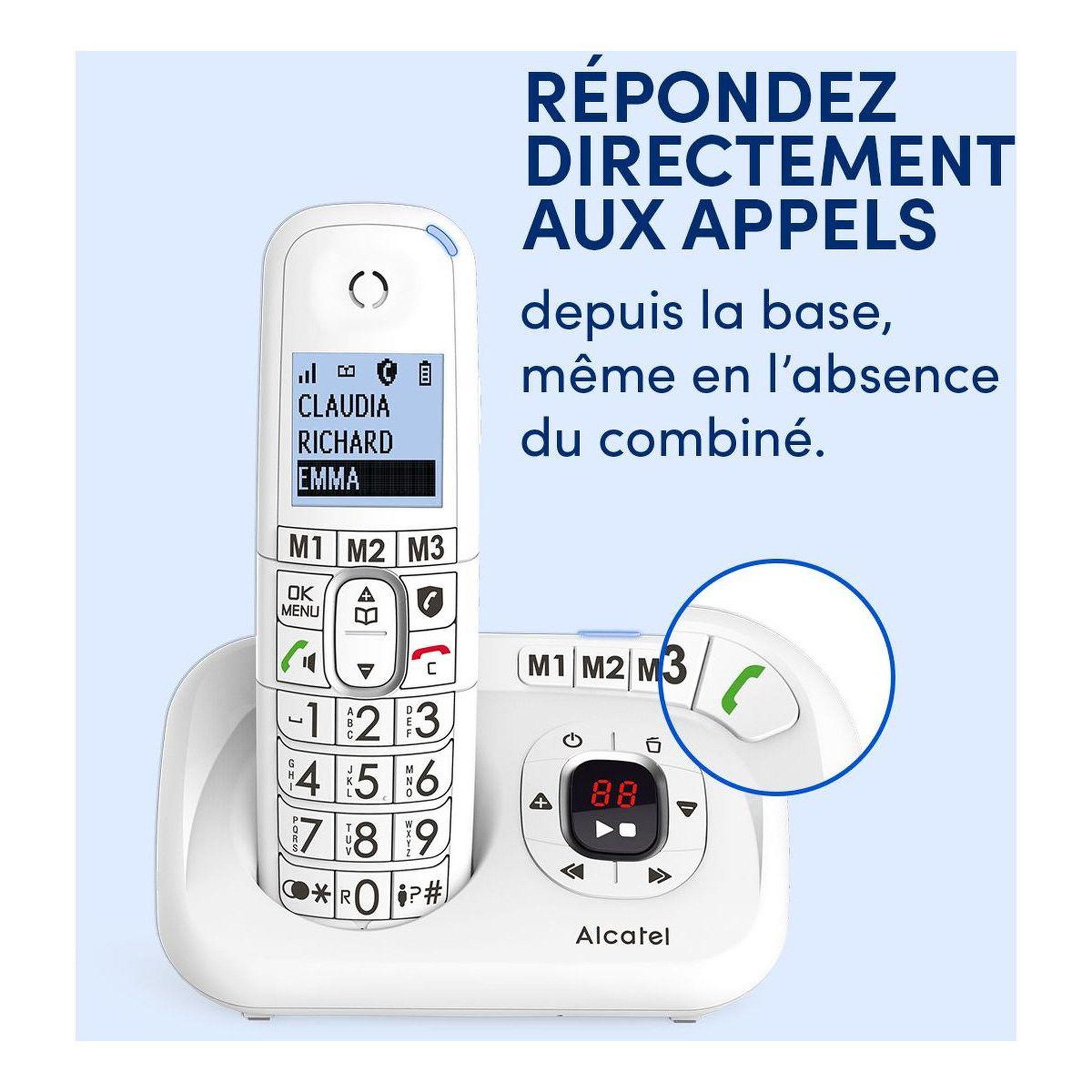 Voir la diapositive 5 : Alcatel Téléphone sans fil xl785 voice blanc
