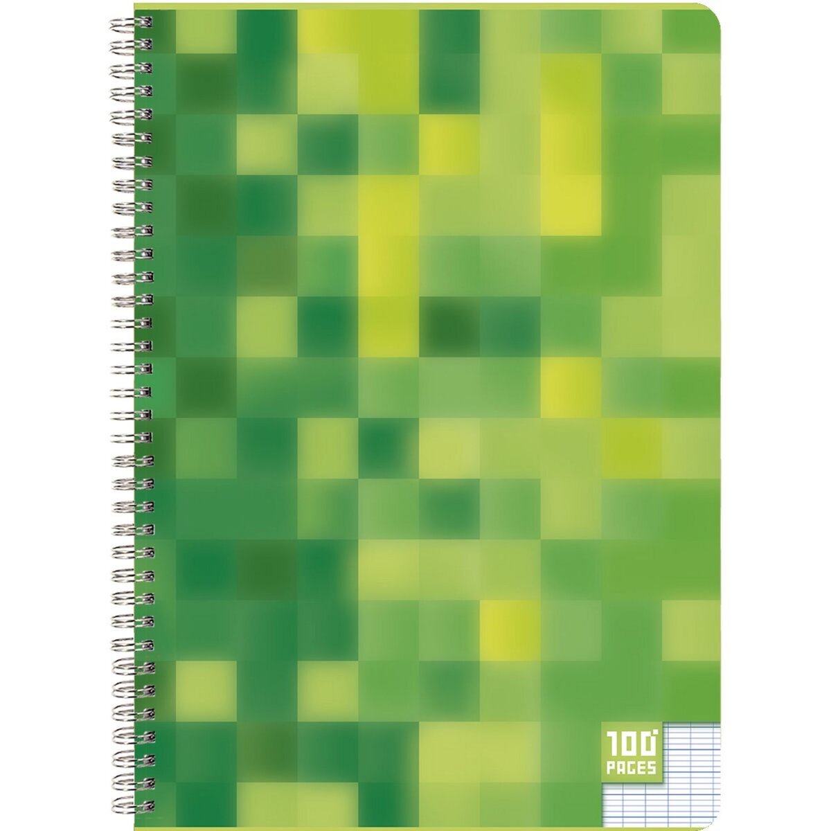 AUCHAN Cahier 21x29,7cm 100 pages grands carreaux Seyes à spirale vert motif pixellisé