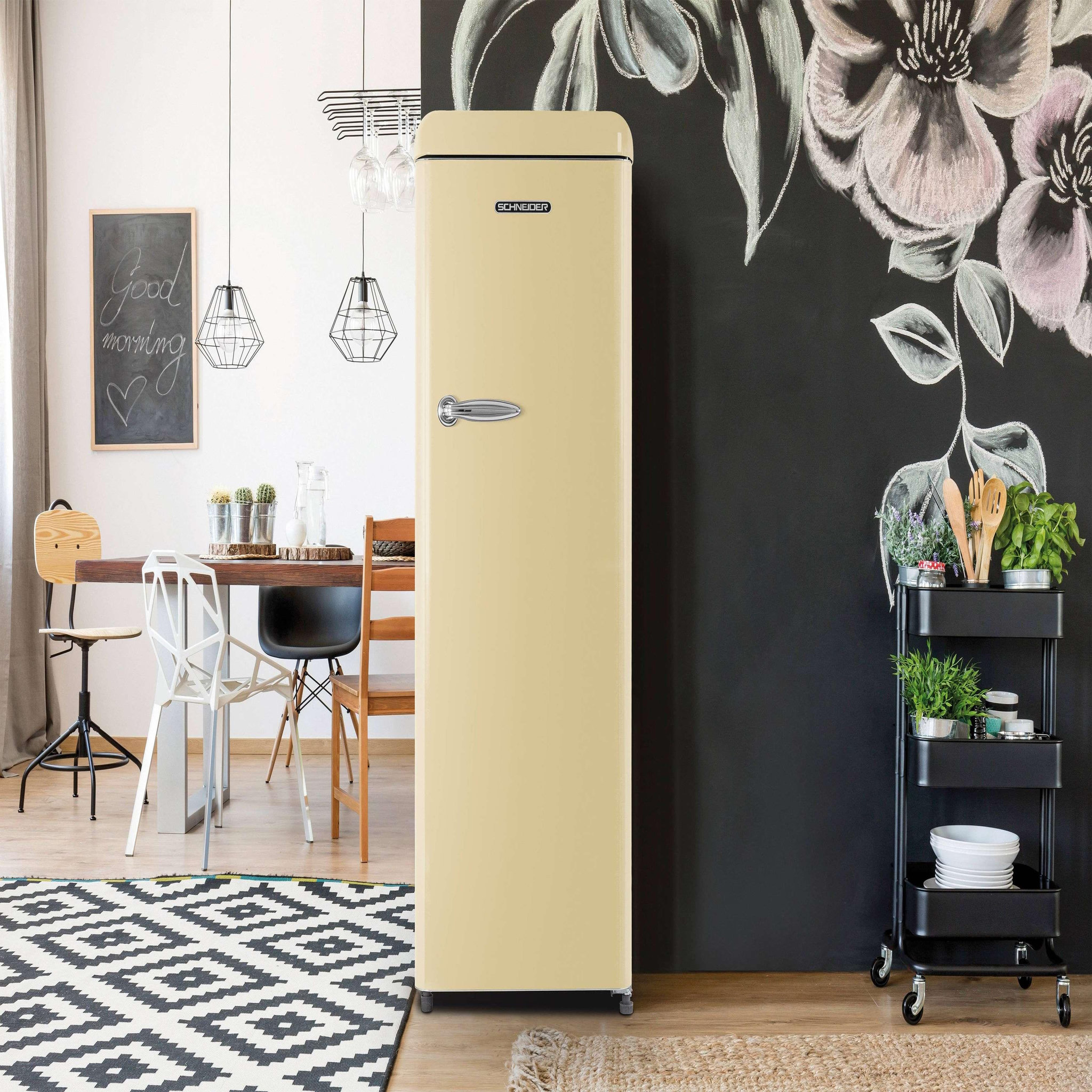 Voir la diapositive 2 : SCHNEIDER Réfrigérateur une porte 229L Vintage Crème - SCCL222V-CRE