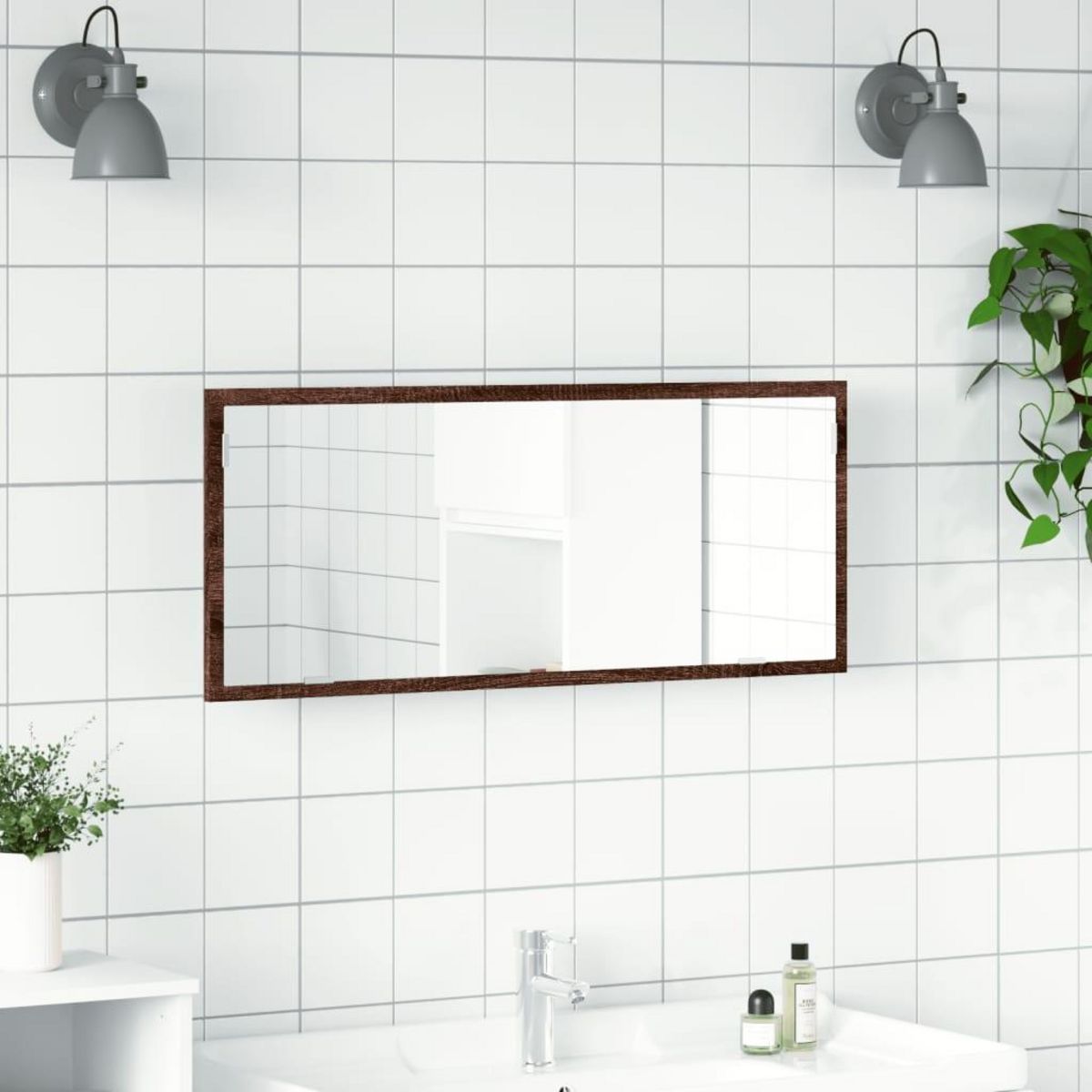 VIDAXL Miroir de salle de bain a LED chene marron bois d'ingenierie