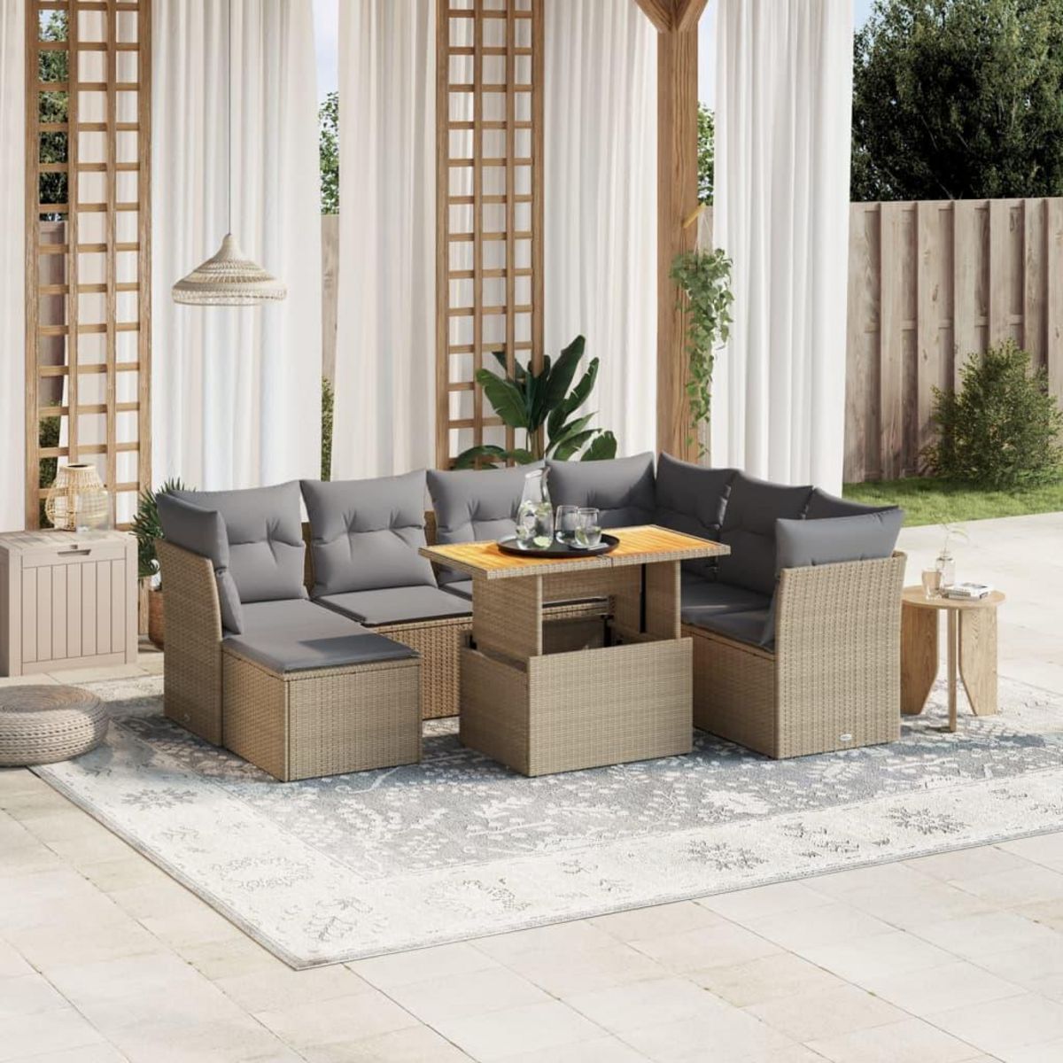 VIDAXL Salon de jardin avec coussins 8 pcs beige resine tressee
