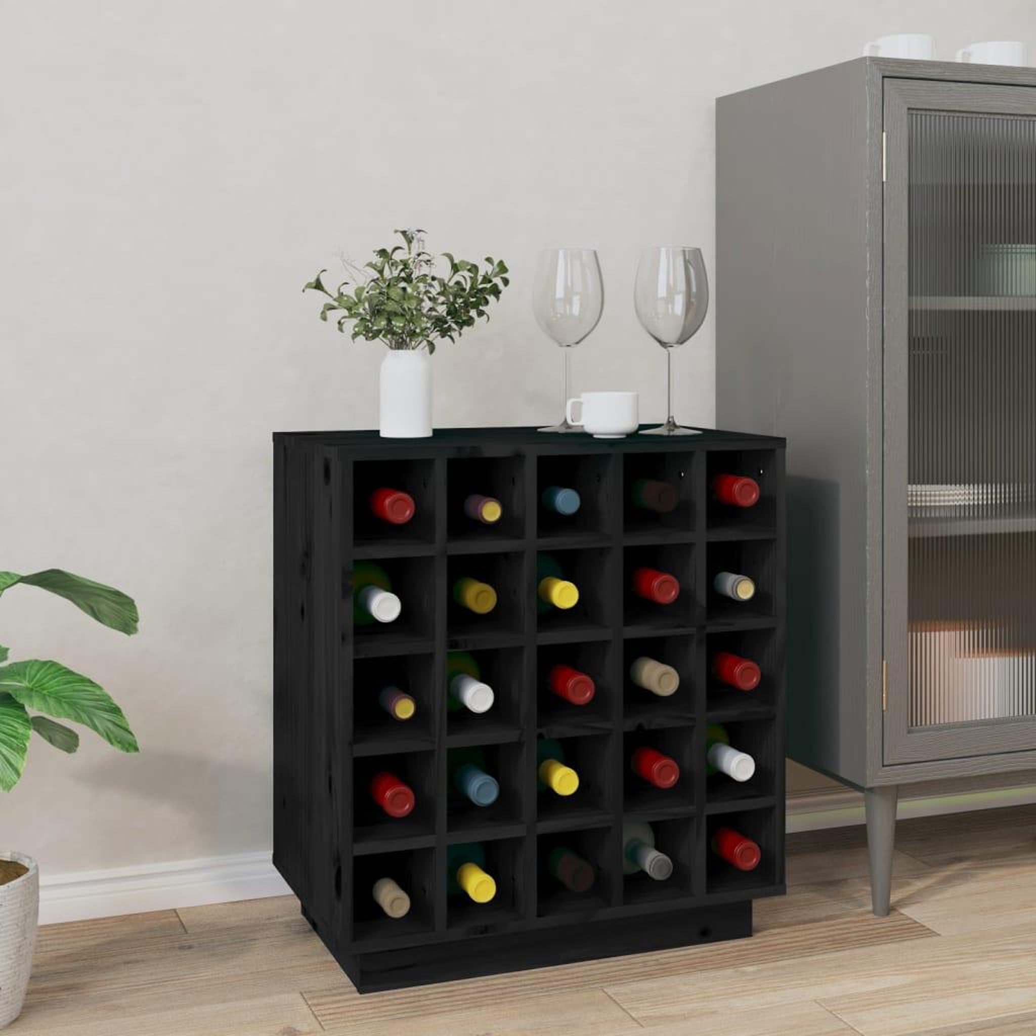 Voir la diapositive 1 : VIDAXL Armoire a vin Noir 55,5x34x61 cm Bois de pin massif