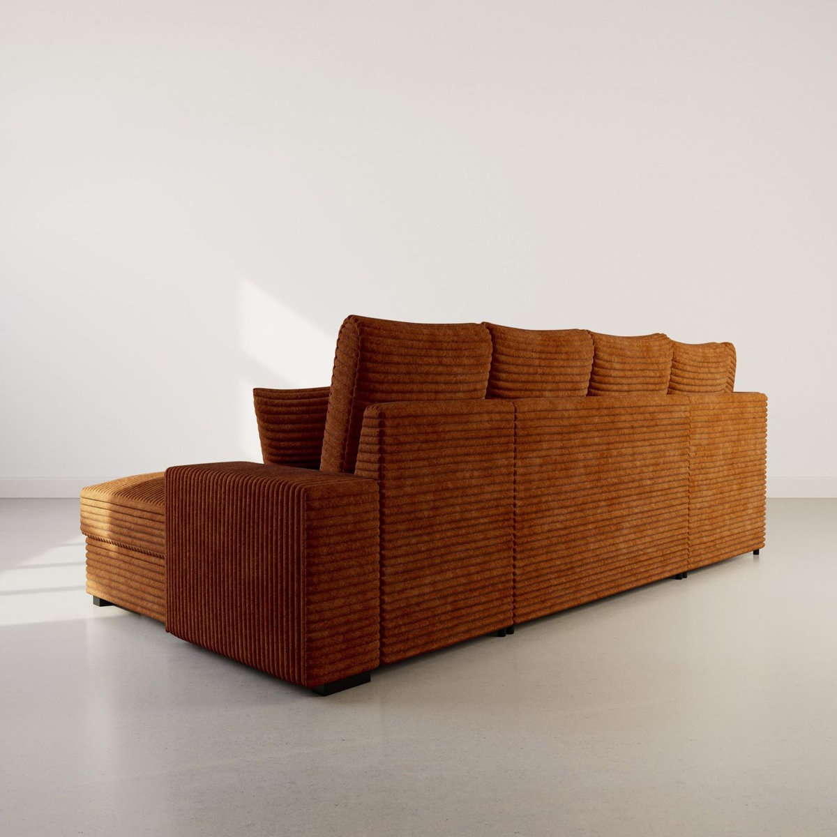 BEST MOBILIER Lorie - canapé panoramique d'angle gauche 7 places convertible en velours côtelé grosse côte avec coffre