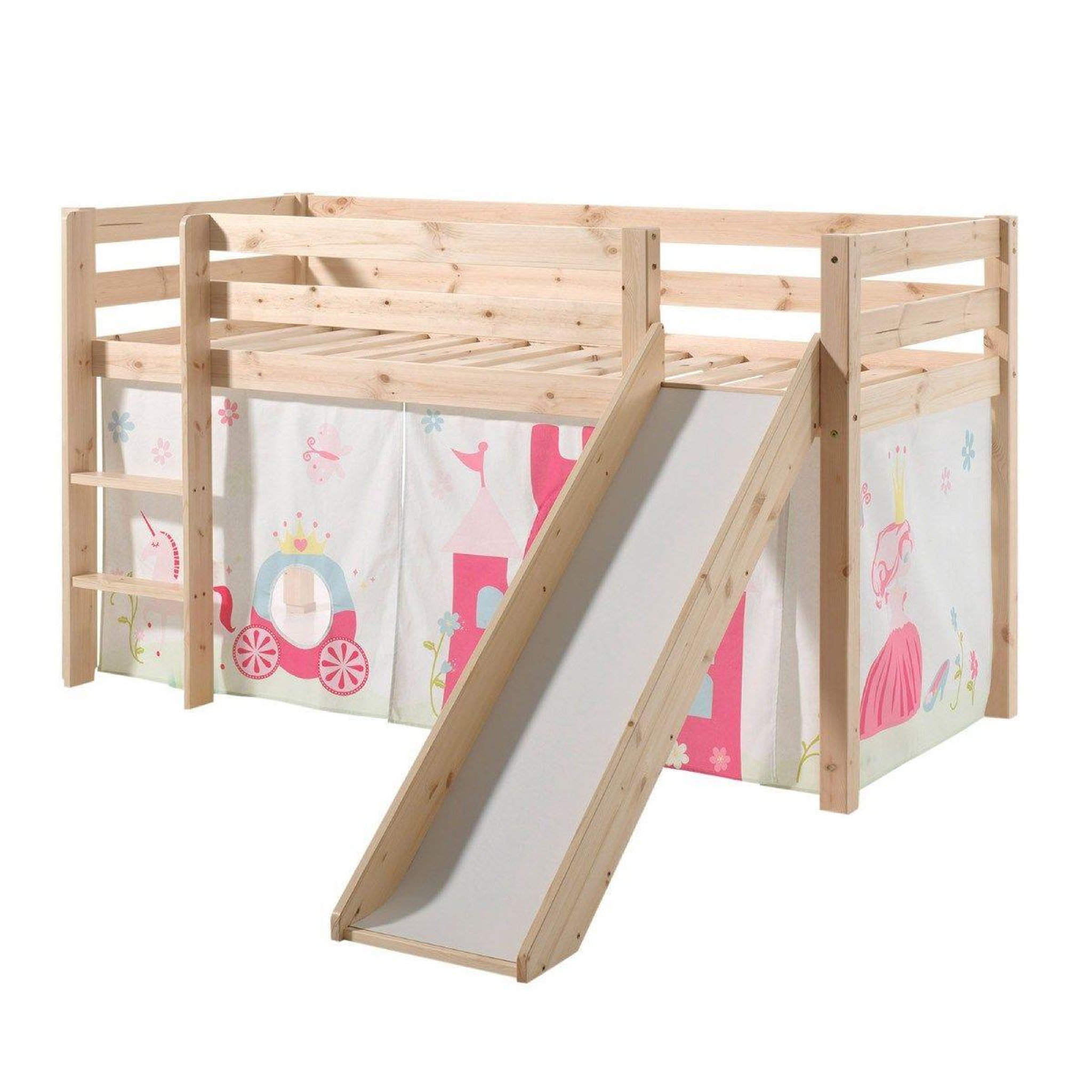 Paris Prix Lit enfant avec toboggan  pino princesse  90x200cm naturel