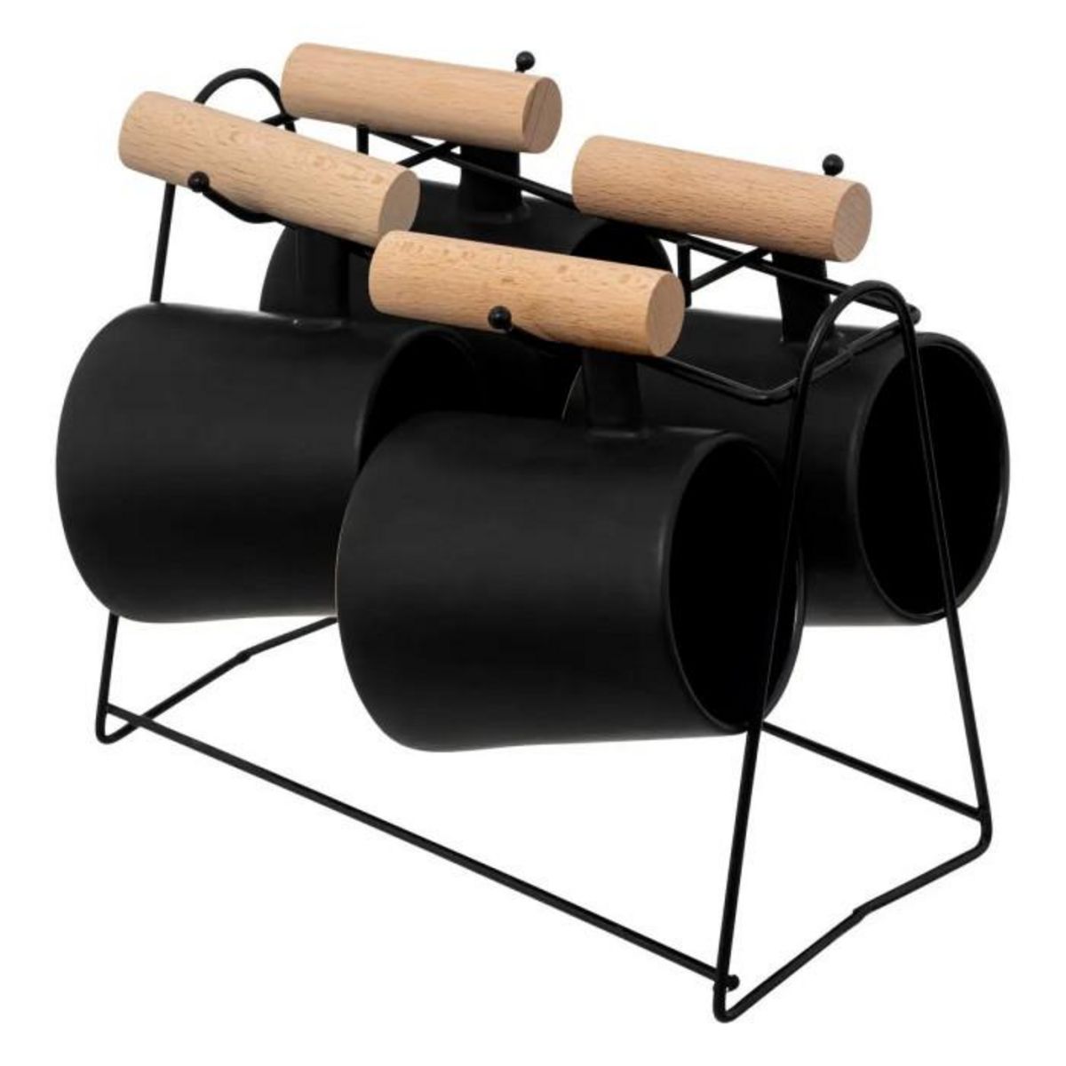 SECRET DE GOURMET Lot de 4 Tasses sur Rack  Tribecart  20cm Noir