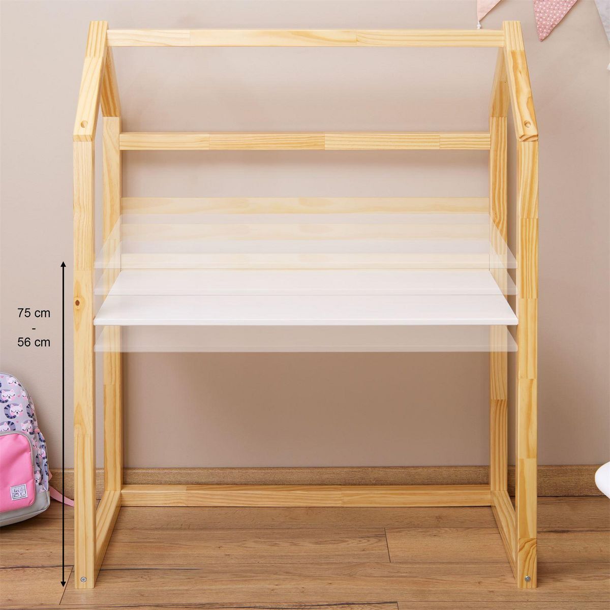 IDIMEX Bureau enfant évolutif TINA en forme de maison, en pin massif