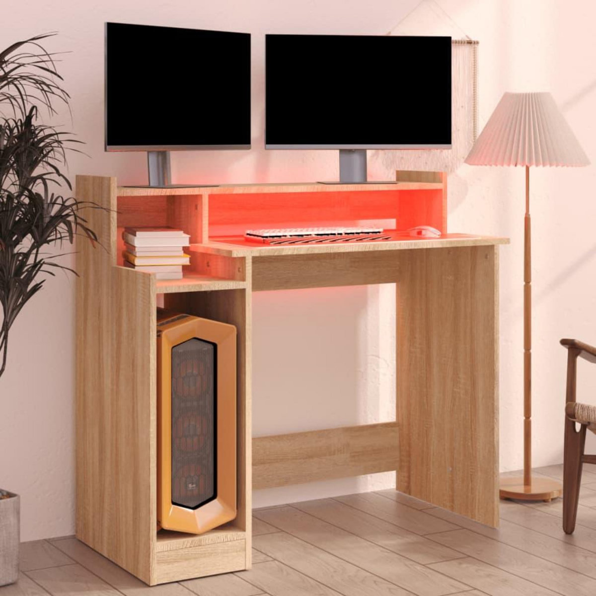 VIDAXL Bureau avec lumieres LED Chene 97x45x90 cm Bois d'ingenierie