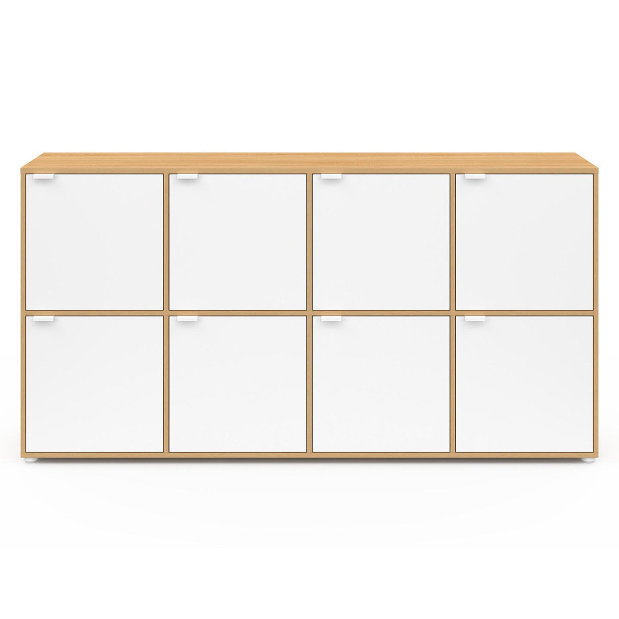 Voir la diapositive 3 : ID MARKET Buffet casier 139 cm cassie 8 portes blanc et bois