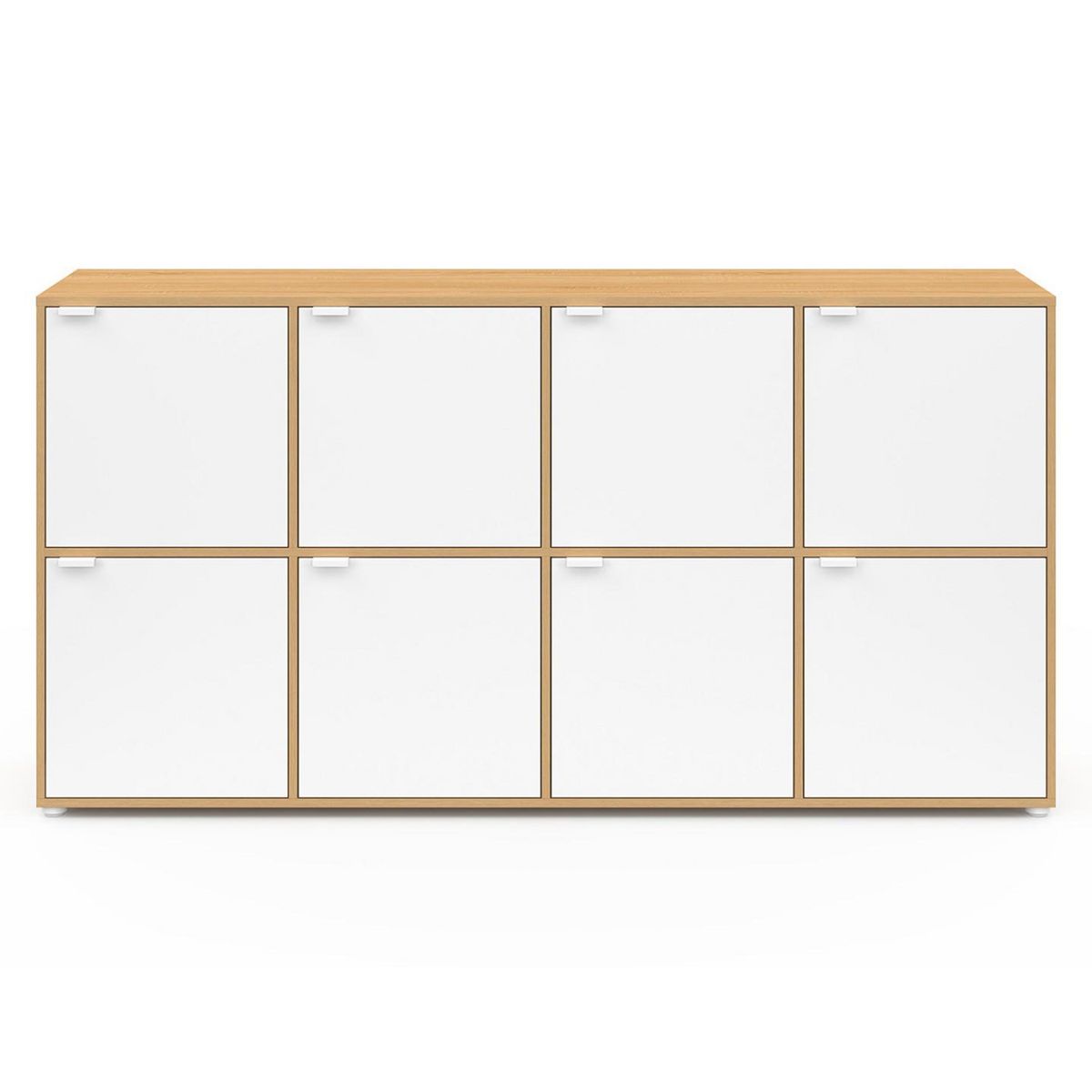 ID MARKET Buffet casier 139 cm CASSIE 8 portes blanc et bois