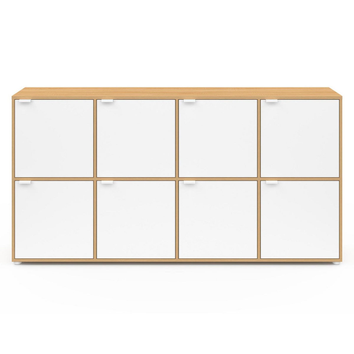 ID MARKET Buffet casier 139 cm CASSIE 8 portes blanc et bois