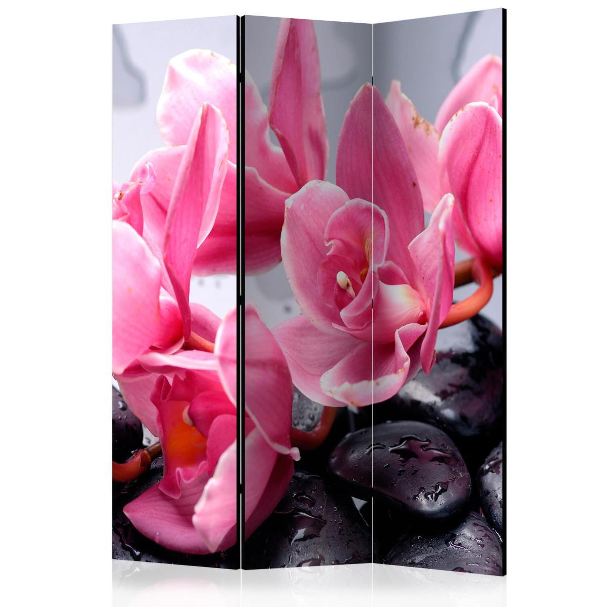 Paris Prix Paravent 3 volets  orchid flowers with zen stones  135x172cm