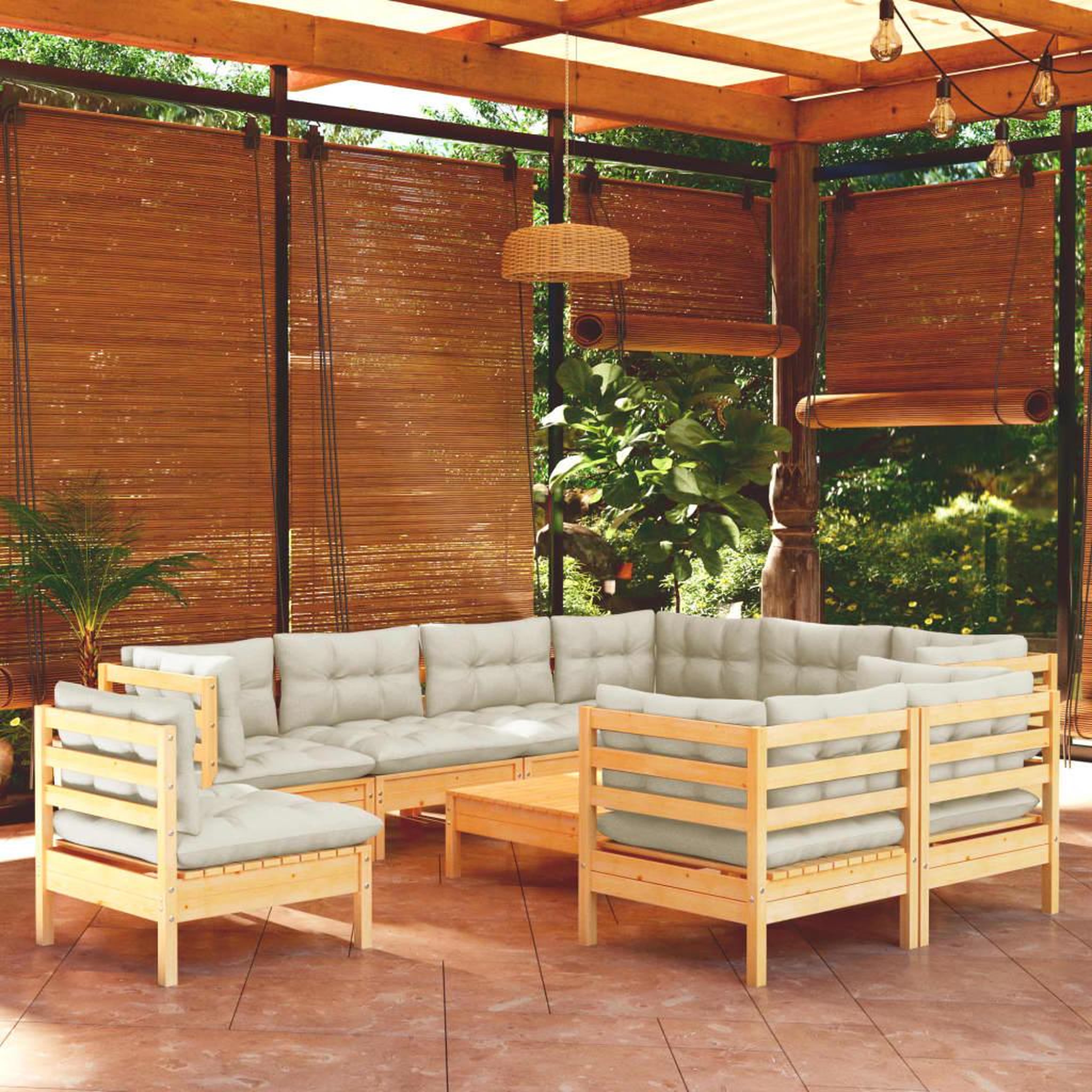 Voir la diapositive 1 : VIDAXL Salon de jardin 10 pcs avec coussins creme bois de pin massif
