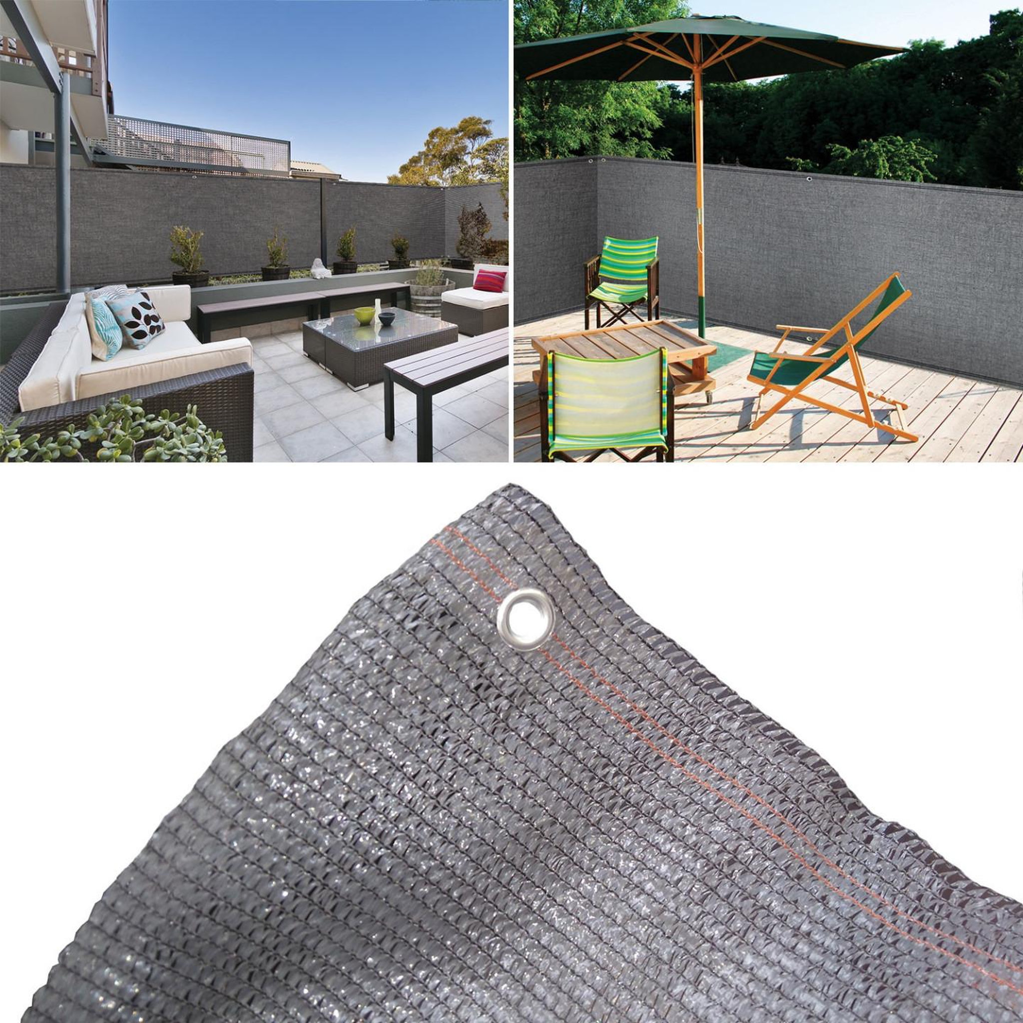 Voir la diapositive 5 : ID MARKET Brise vue renforcé 1,8 x 10 m gris 90 gr/m² classique