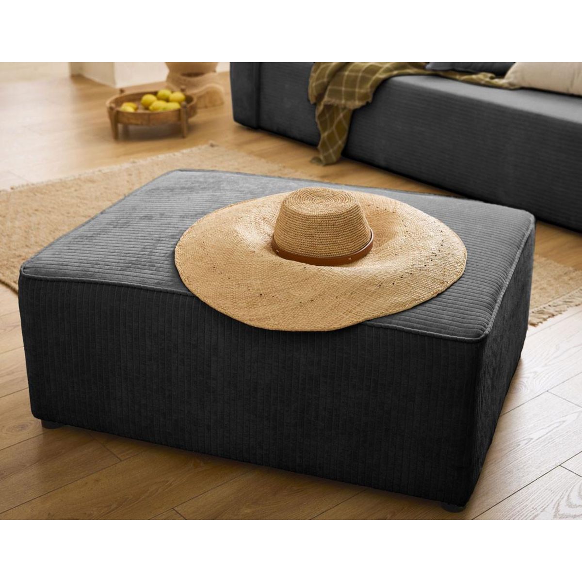 BEST MOBILIER Topaze - pouf - en velours côtelé plat