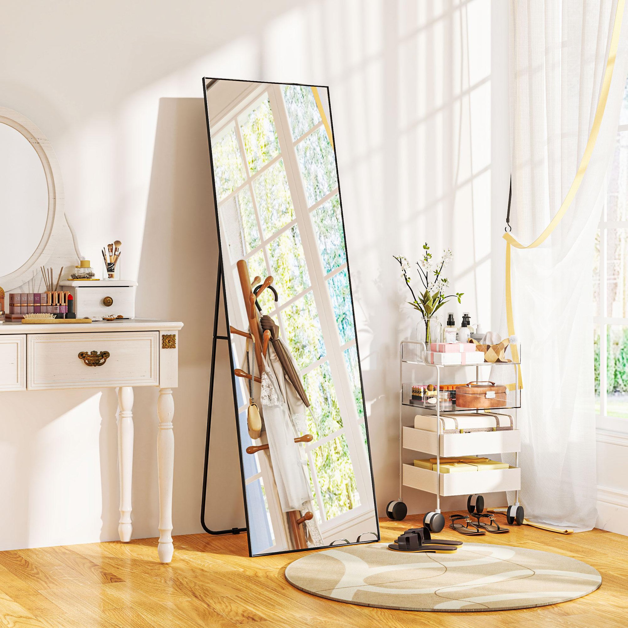 Voir la diapositive 2 : HOMCOM Grand miroir pleine longueur rectangulaire 50 x 160 cm - miroir sur pied ou mural - noir