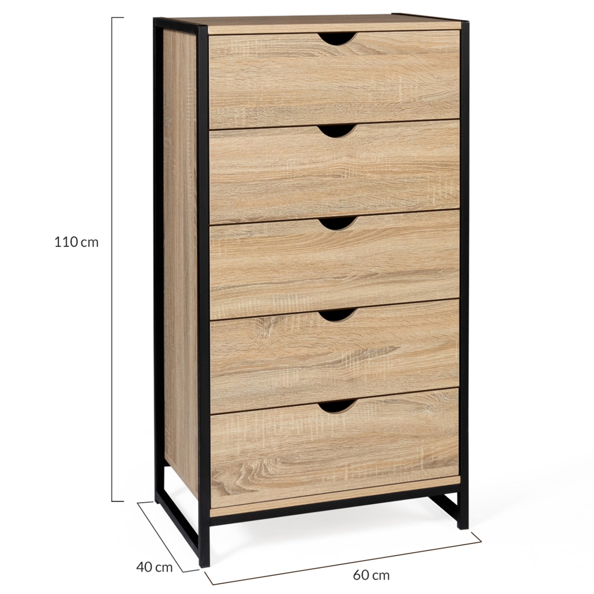 Voir la diapositive 5 : ID MARKET Chiffonnier 5 tiroirs detroit 60x30x90 cm commode semainier design industriel