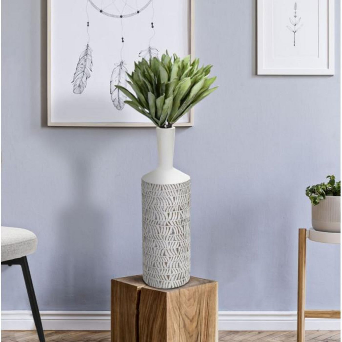 Paris Prix Vase Bouteille Abstrait  Nairobi  49cm Blanc