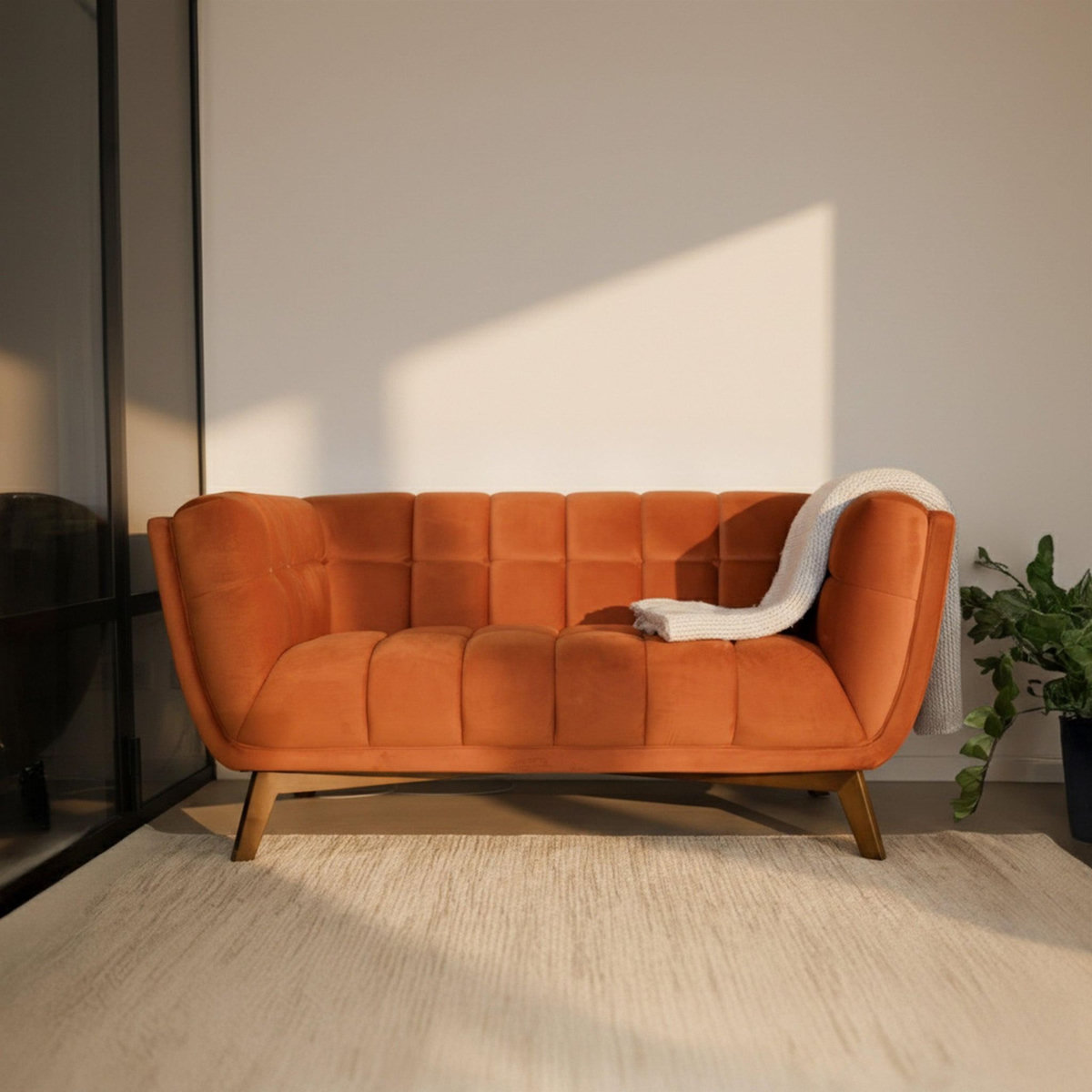 Rendez vous déco Canapé 2 places en velours orange curcuma-Mona
