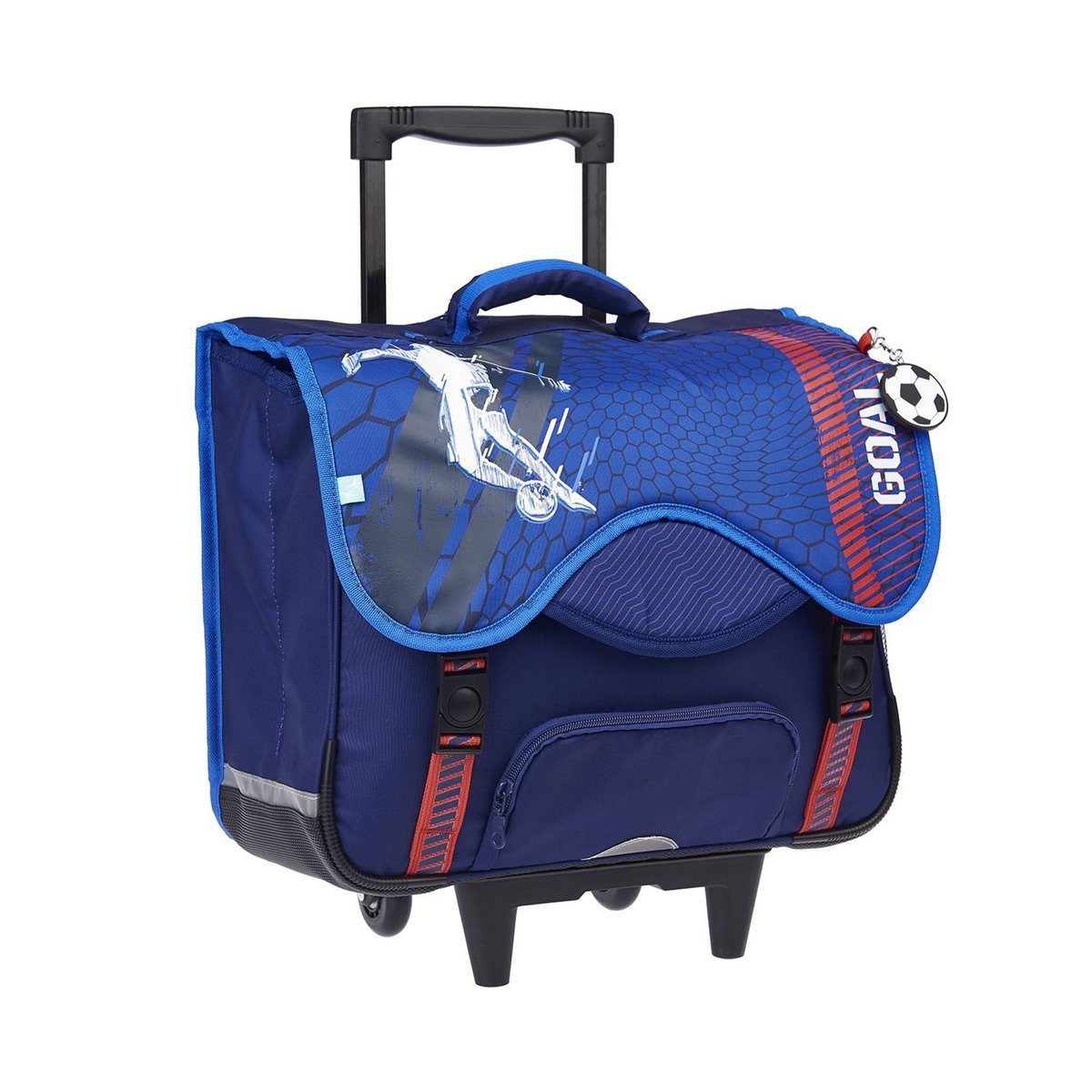 AUCHAN Cartable à roulettes 41 cm CM1/CM2 bleu Football Player