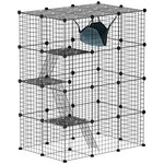 PAWHUT Cage chat intérieur - parc chat DIY - 4 niv. 5 portes hamac plateformes rampes - acier noir