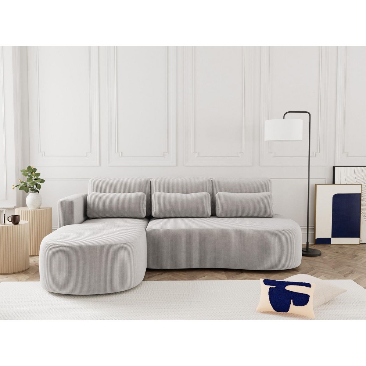 LISA DESIGN Mahina - canapé d'angle gauche 4 places convertible avec coffre en velours côtelé