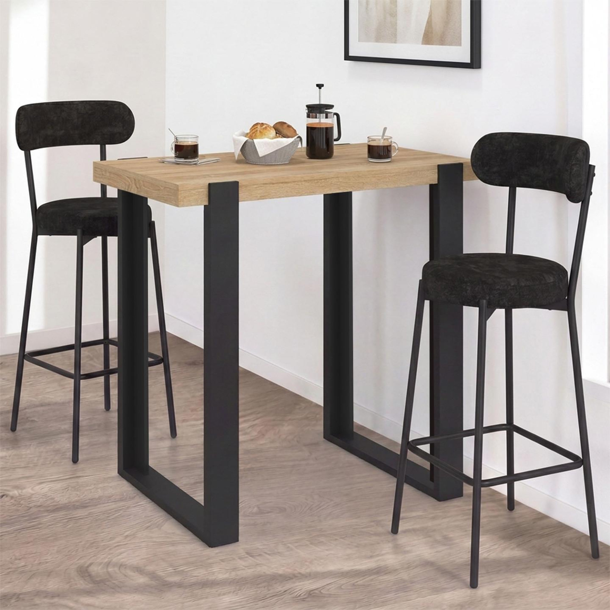 Voir la diapositive 4 : ID MARKET Table haute de bar extensible PHOENIX 2-4 personnes bois et noir 110 - 150 cm
