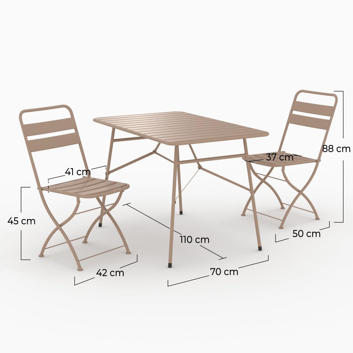 Rendez vous déco Table et chaises de jardin pliantes 4 personnes en métal taupe-Yumi