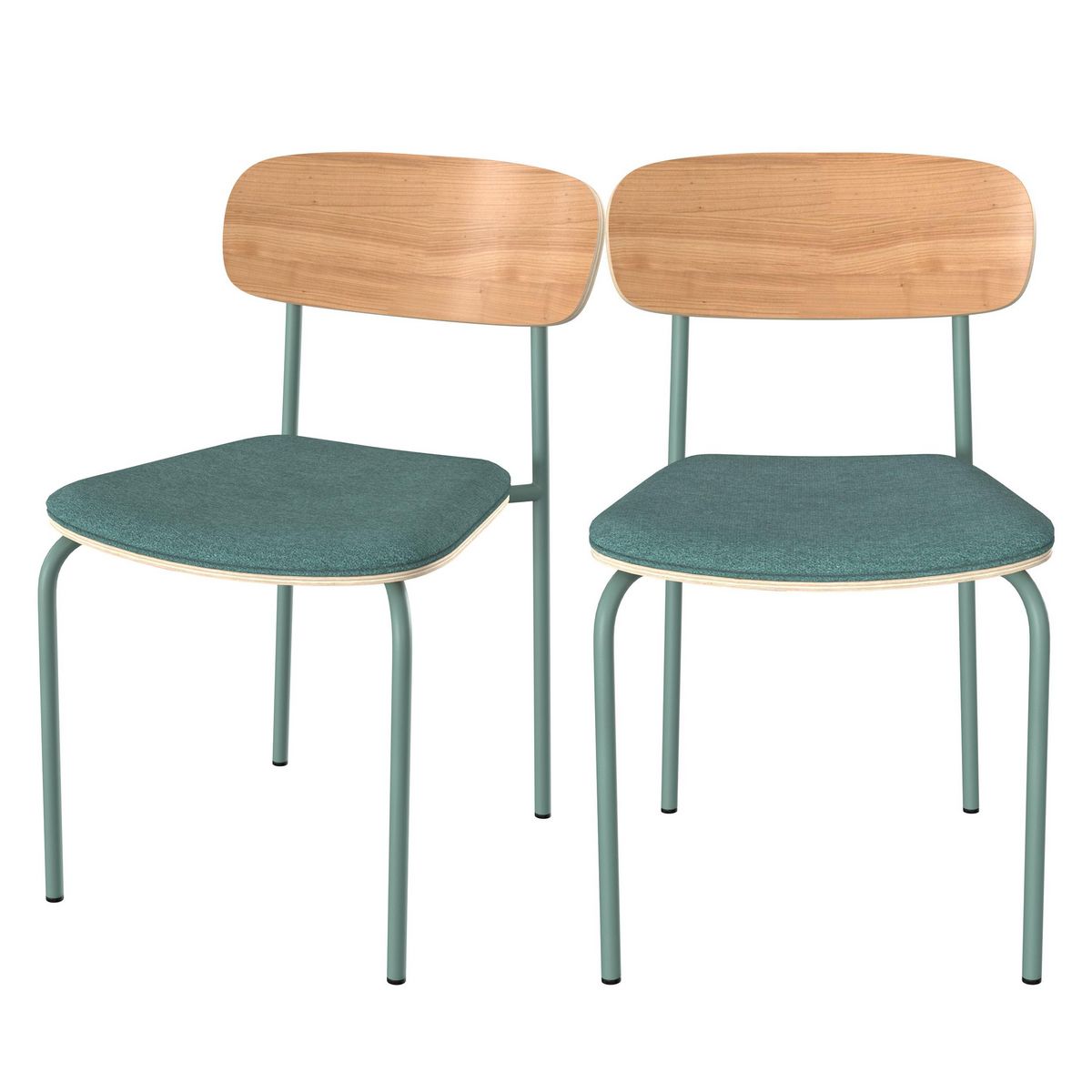 Rendez vous déco Lot de 2 chaises en bois clair et tissu bleu canard - Alba