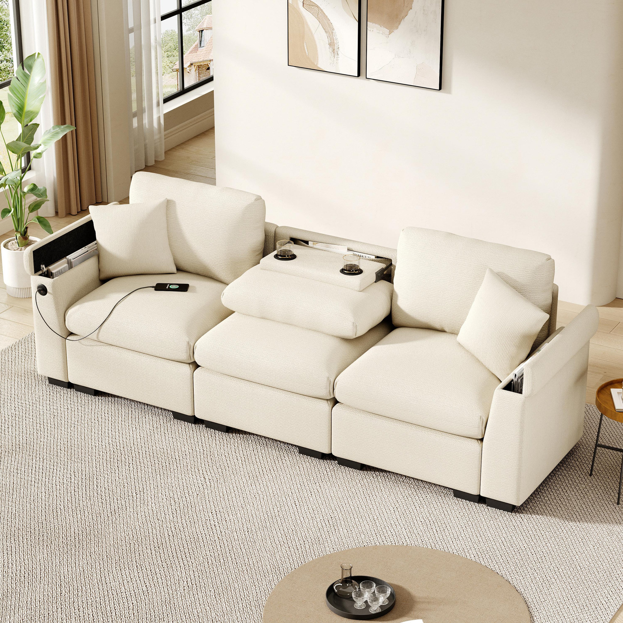 Voir la diapositive 5 : MERAX Canapé droit convertible 3 places tissu