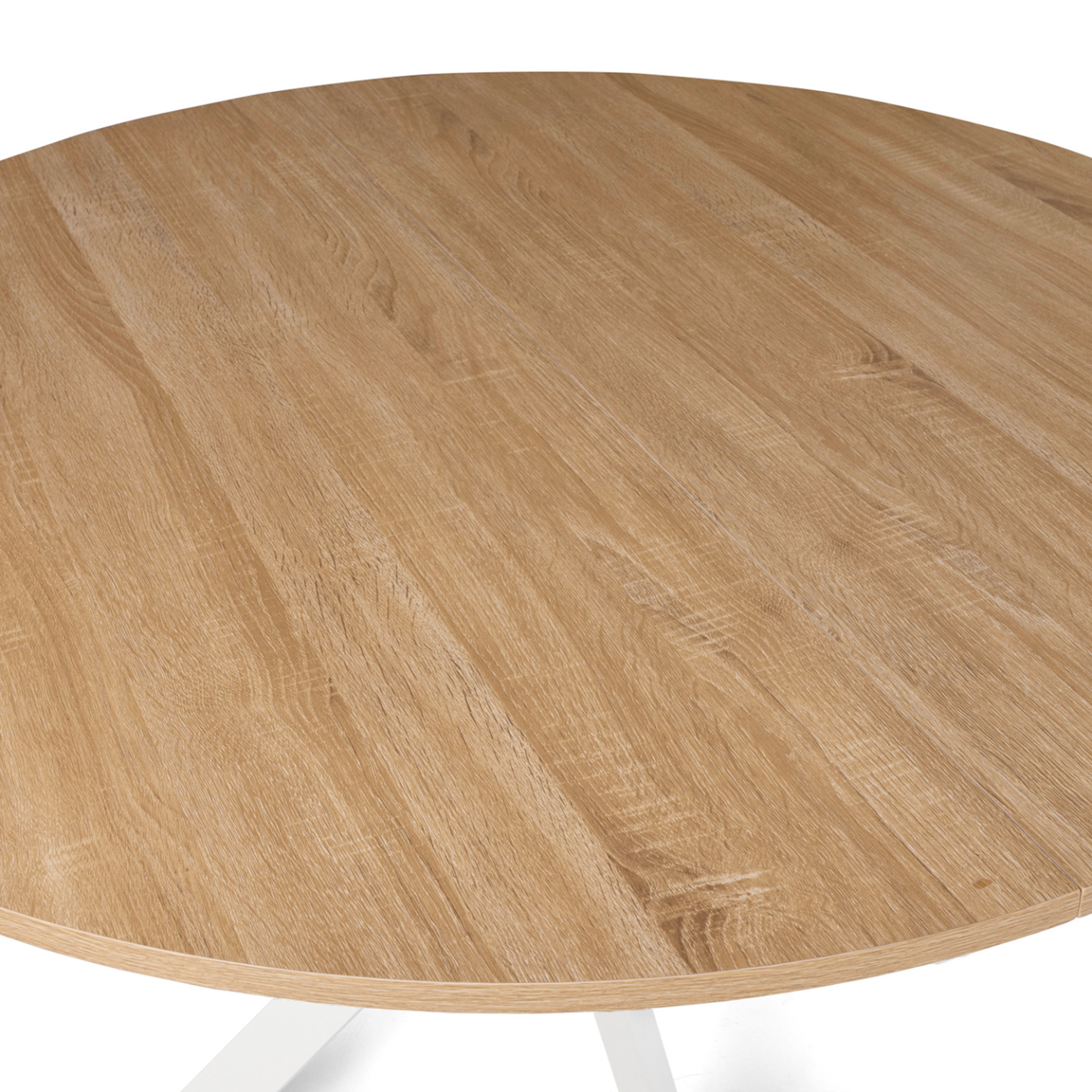 Voir la diapositive 5 : ID MARKET Table à manger ronde alix 6 personnes pied araignée bois et blanc 110 cm