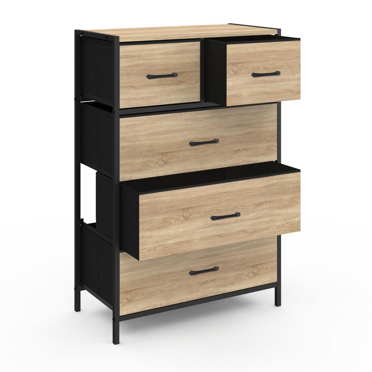 ID MARKET Chiffonnier 5 tiroirs en tissu UTAH 60 cm commode semainier design industriel