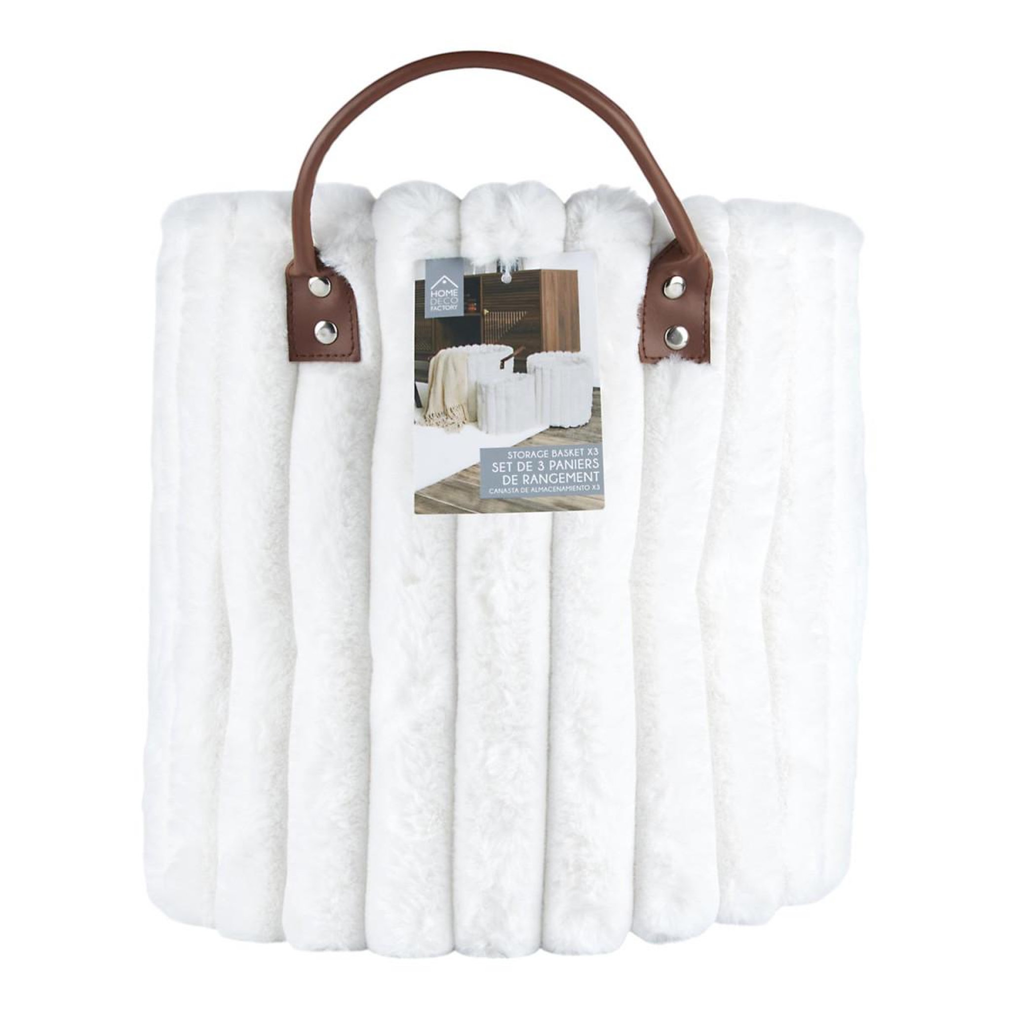 Voir la diapositive 6 : The Home Deco Factory Lot de 3 paniers de rangement  effet fourrure  30cm blanc